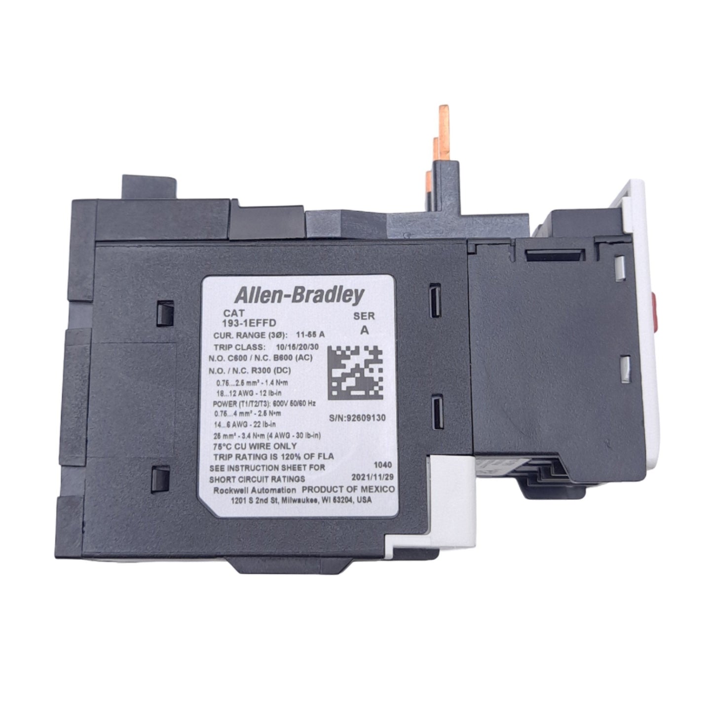 New Allen Bradley 193-1EFFD Overload Relay for 100-C Series, 11-55A, 3-Phase, 690VAC