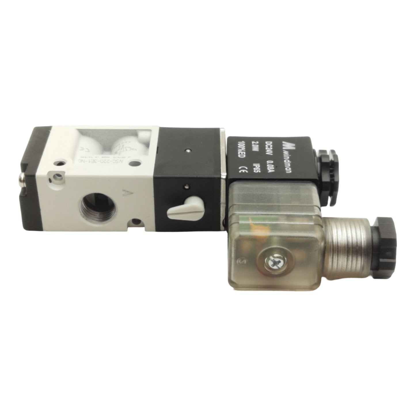 New Mindman MVSC-220-3E1 Solenoid Valve, 3/2 Way, 1/4in NPT, 24VDC Coil, 0-0.8MPa