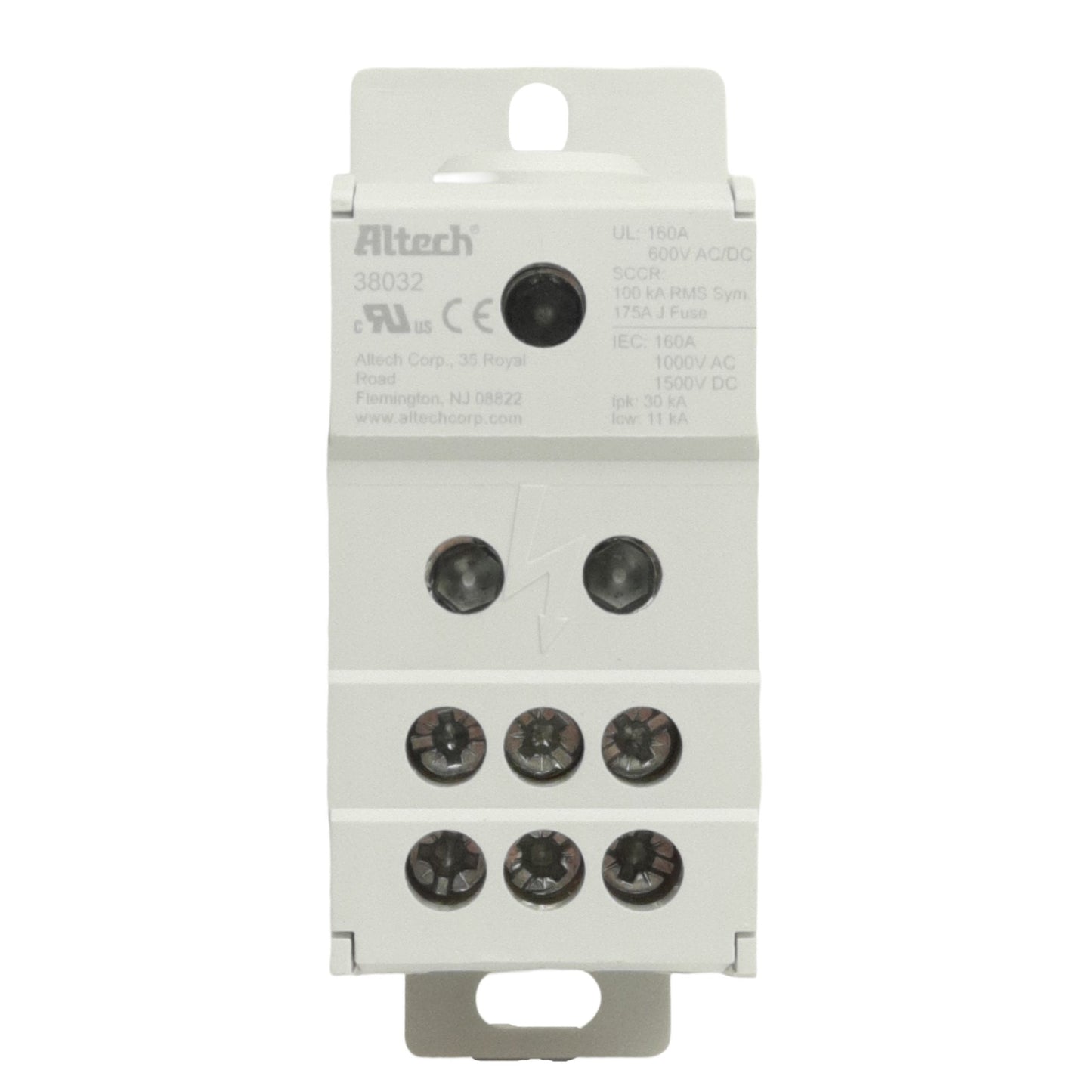 New Altech 38032 Power Distribution Block, 1P 1x6 Line/Load, 600V 160A, DIN Rail