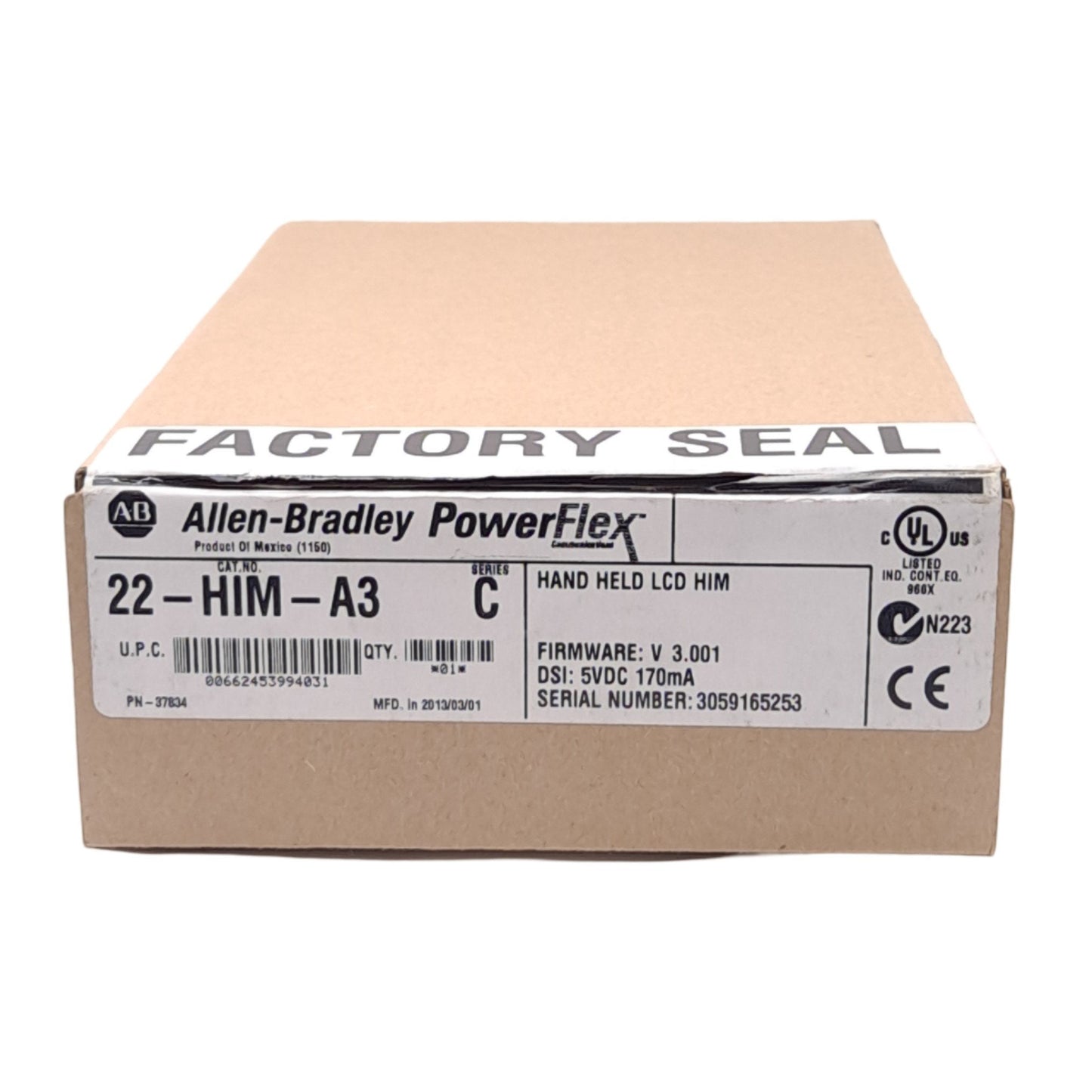 New Allen Bradley 22-HIM-A3 PowerFlex Handheld LCD HIM, 5VDC, 170mA, RJ45, 1m Cable