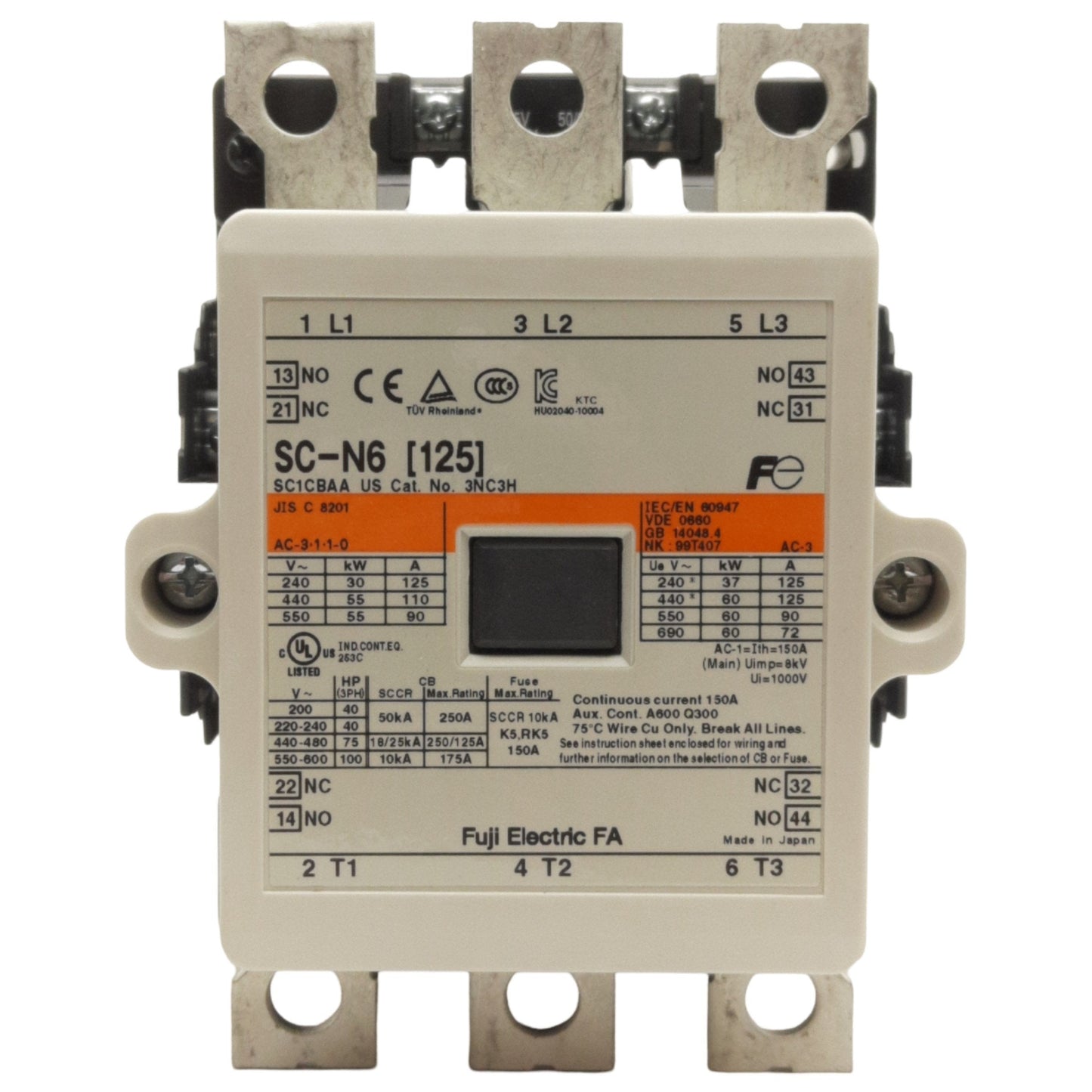 New Fuji Electric SC-N6 Magnetic Contactor 3-Pole, 2NO+2NC Aux, 60A 60Hz 24VDC Coil
