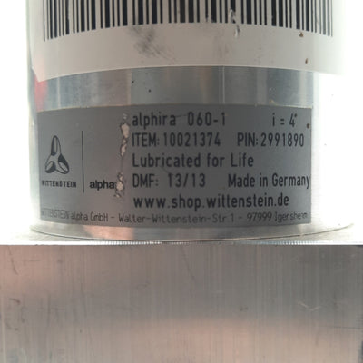 Used Wittenstein Alpha 10021374 alphira 060-1 Planetary Gearhead 4:1 16Nm 60mm Frame