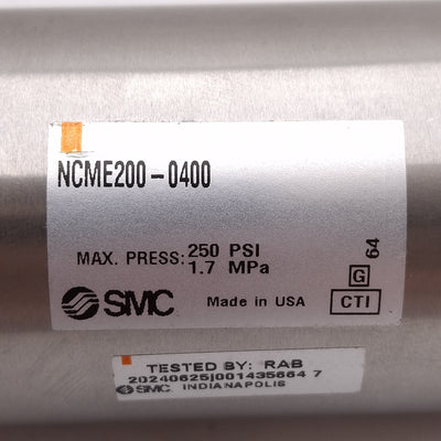 New SMC NCME200-0400 Pneumatic Cylinder, ø2in Bore, 4in Stroke, 250PSI, 1/4NPT