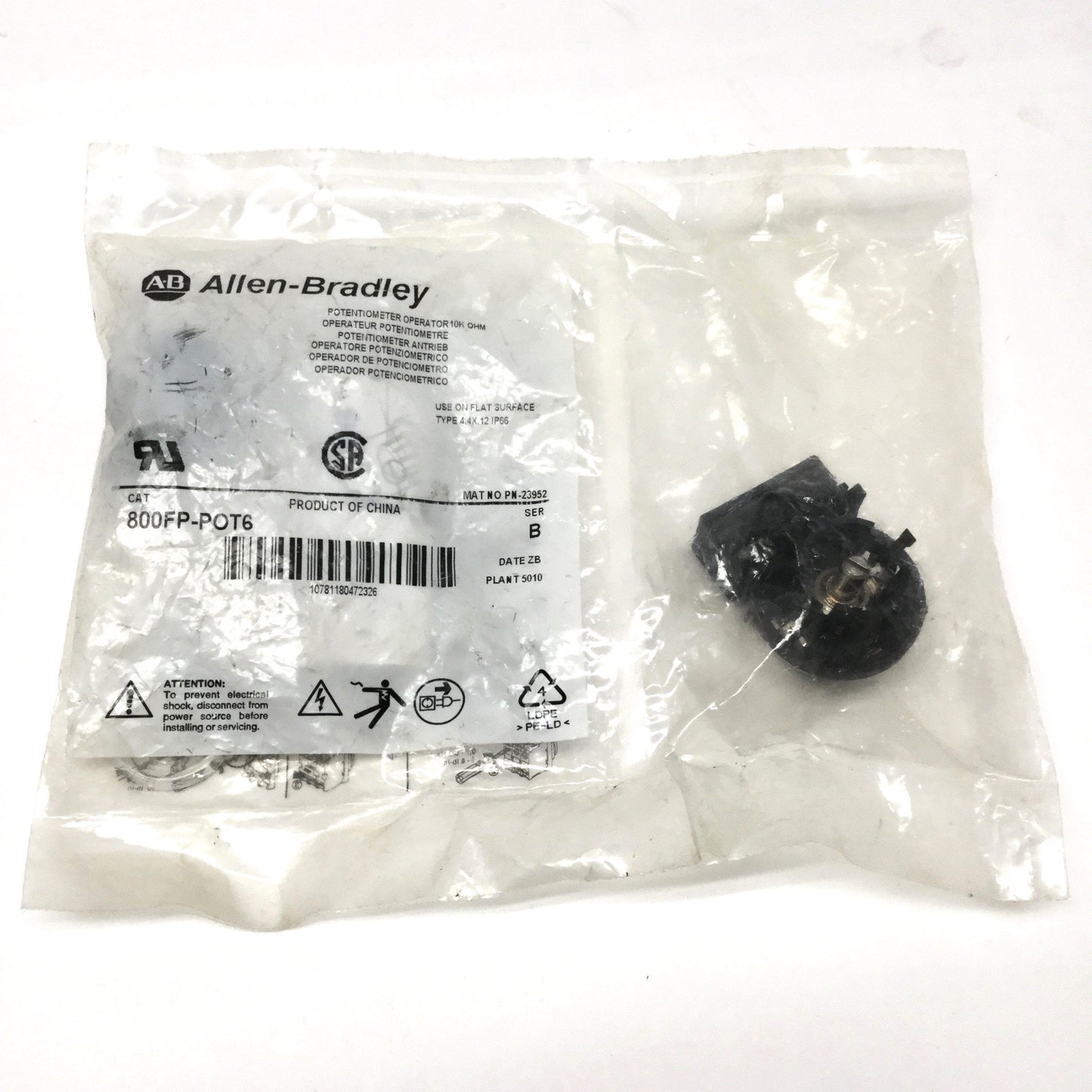 New Allen Bradley 800FP-POT6 Potentiometer, Single-Turn, 10K Ohm, 300V AC/DC 2W