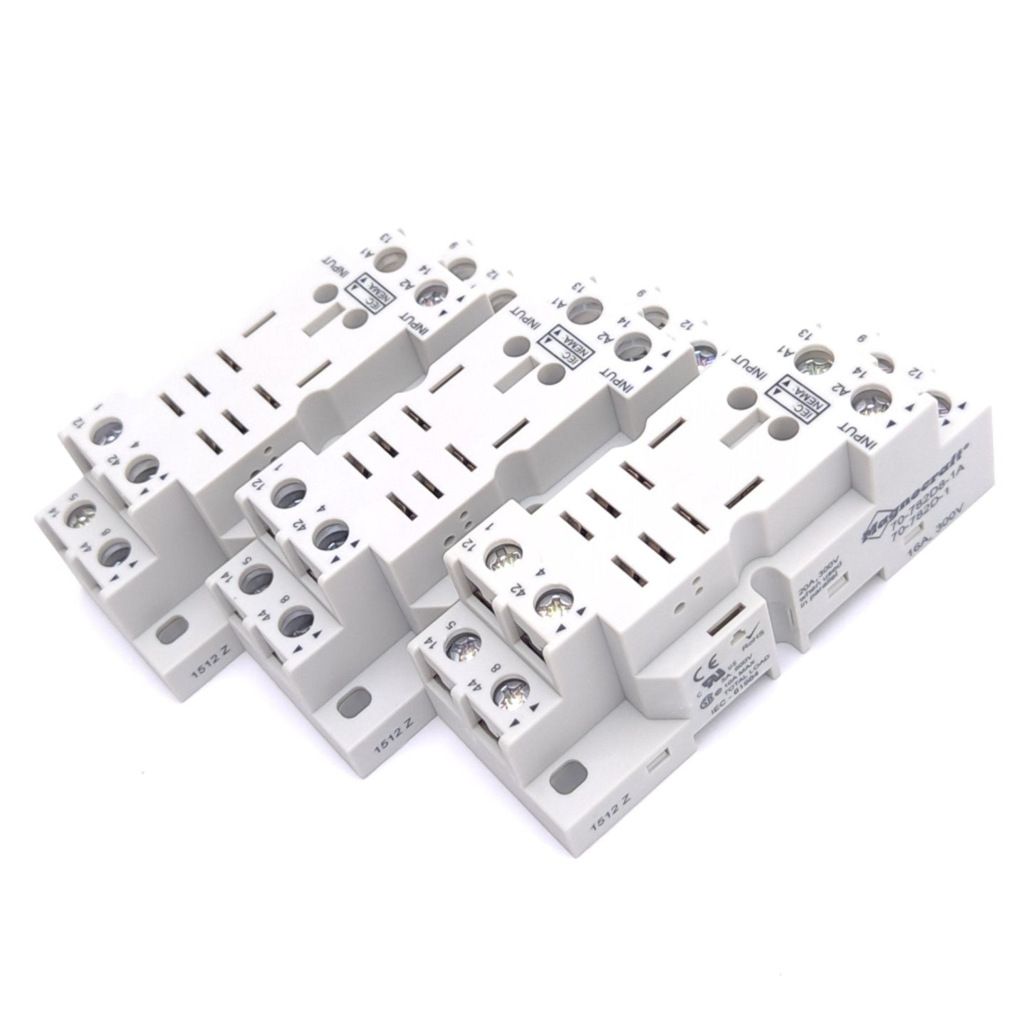 New Lot of 3 Schneider 70-782D8-1A Relay Sockets, 16A 300VAC, DPDT 2NO 2NC, 8-Pin