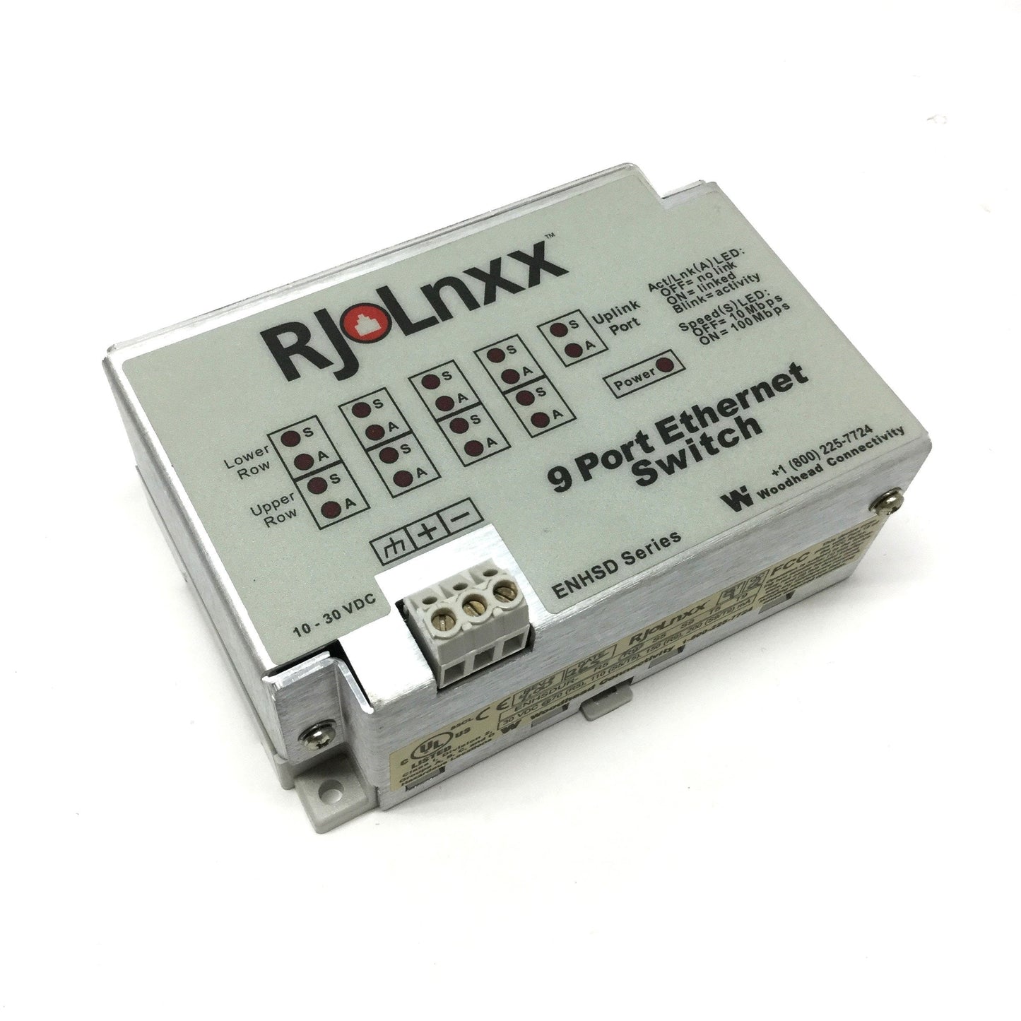 Used Woodhead ENHSDURR9 RJ-Lnxx Industrial Ethernet Switch, 9-Port RJ45, 10-30VDC