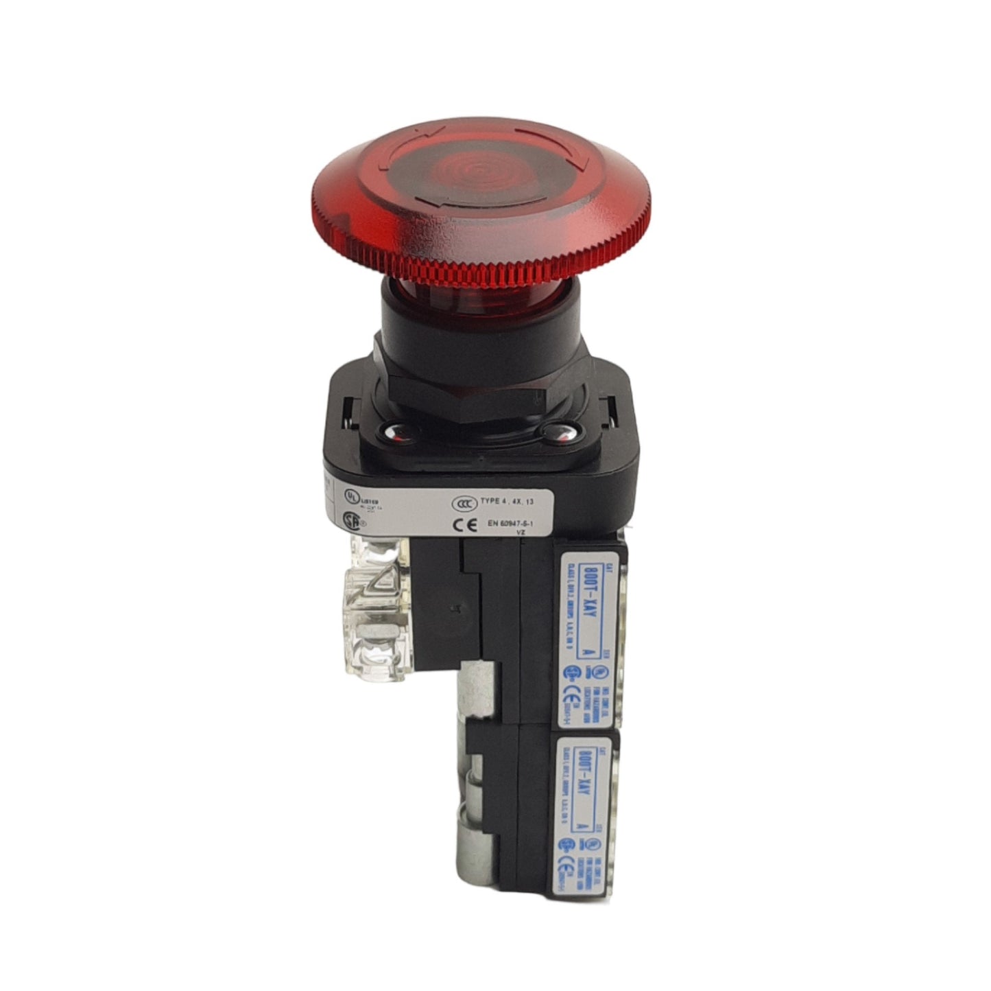 New Allen Bradley 800HC-FRXJTQH24RG1Y Illuminated Push Pull E-Stop, 30mm, 2NO & 2NC