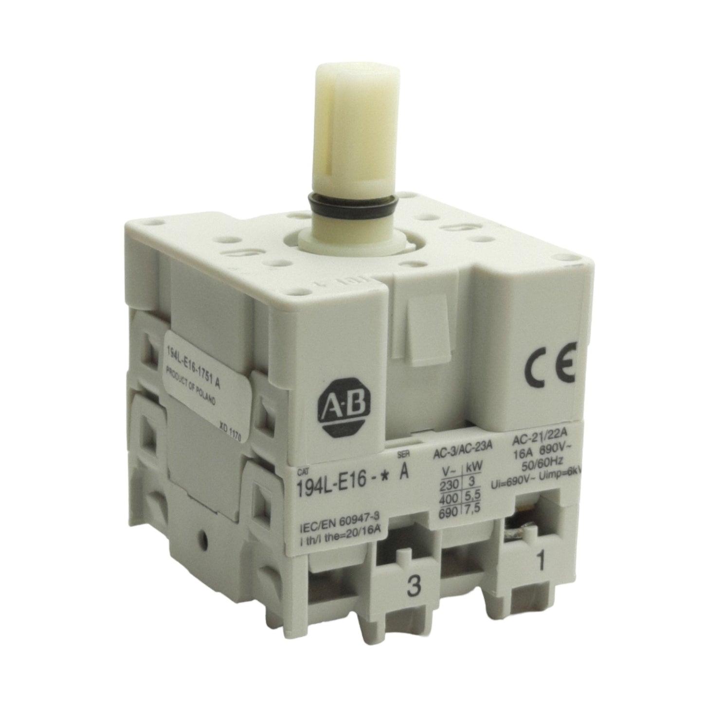 New Allen Bradley 194L-E16-1751 Load/Disconnect Switch, 1-Pole, 690VAC 16A Contact