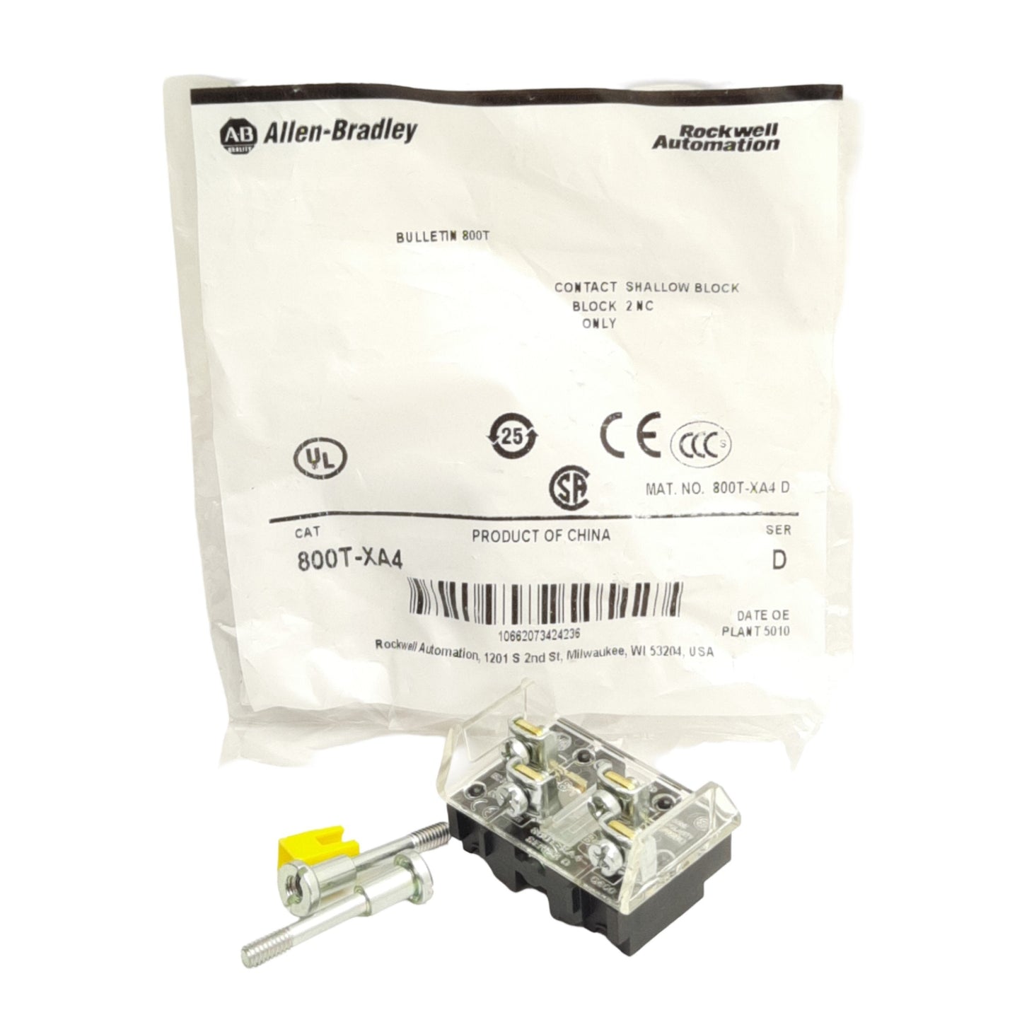 New Allen Bradley 800T-XA4 Pushbutton Contact Block, 2N.C., 10A 600V, 30mm
