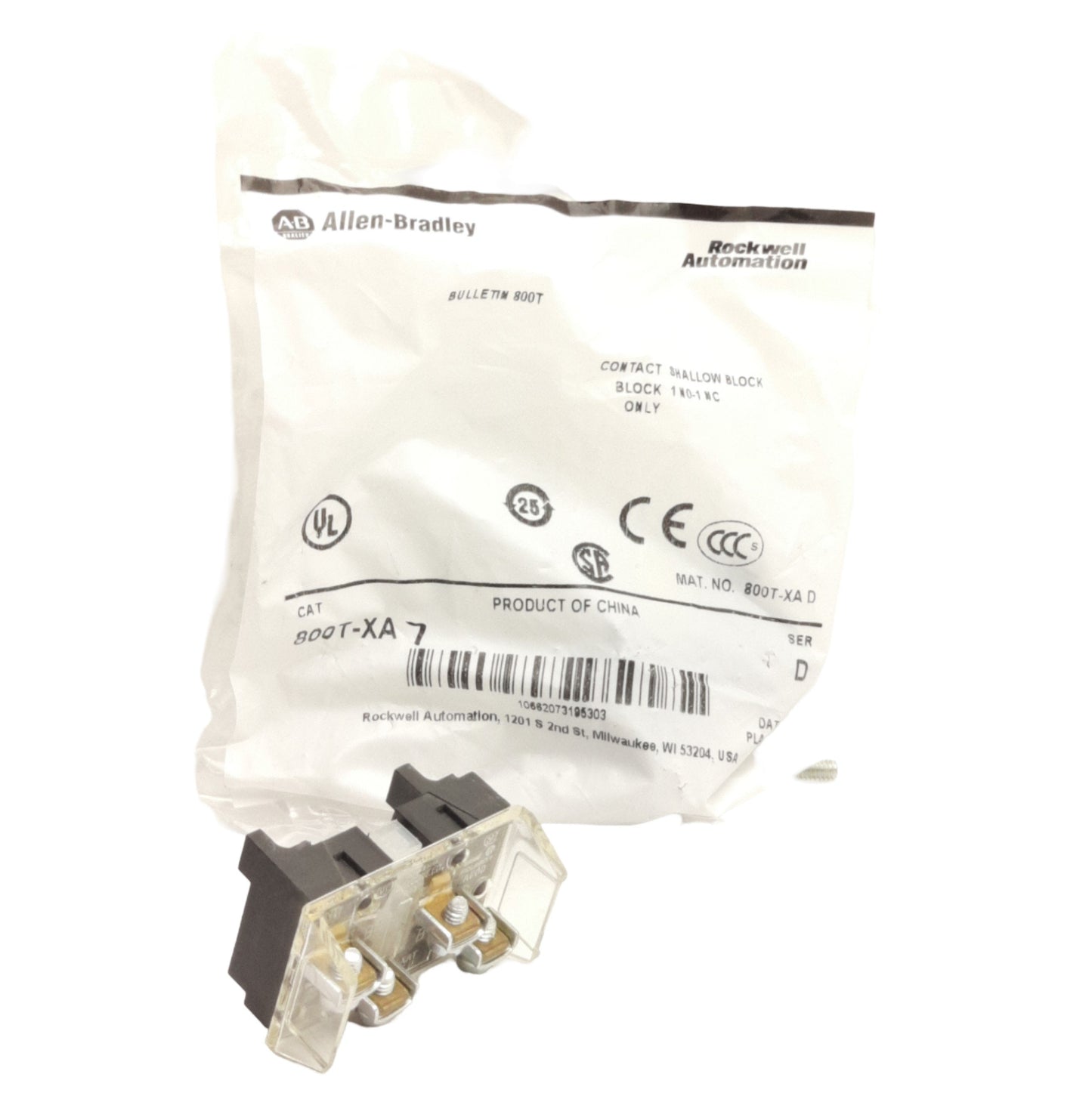 New Allen Bradley 800T-XA7 Pushbutton Contact Block, 1NO&1NCLB, 600V 10A, 30mm