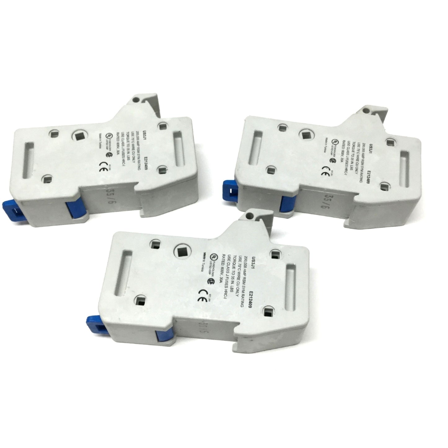 Used Lot of 3 Ferraz Shawmut US3J1 ULTRASAFE Fuse Holders, 30A 600V, Class J, 1-Pole