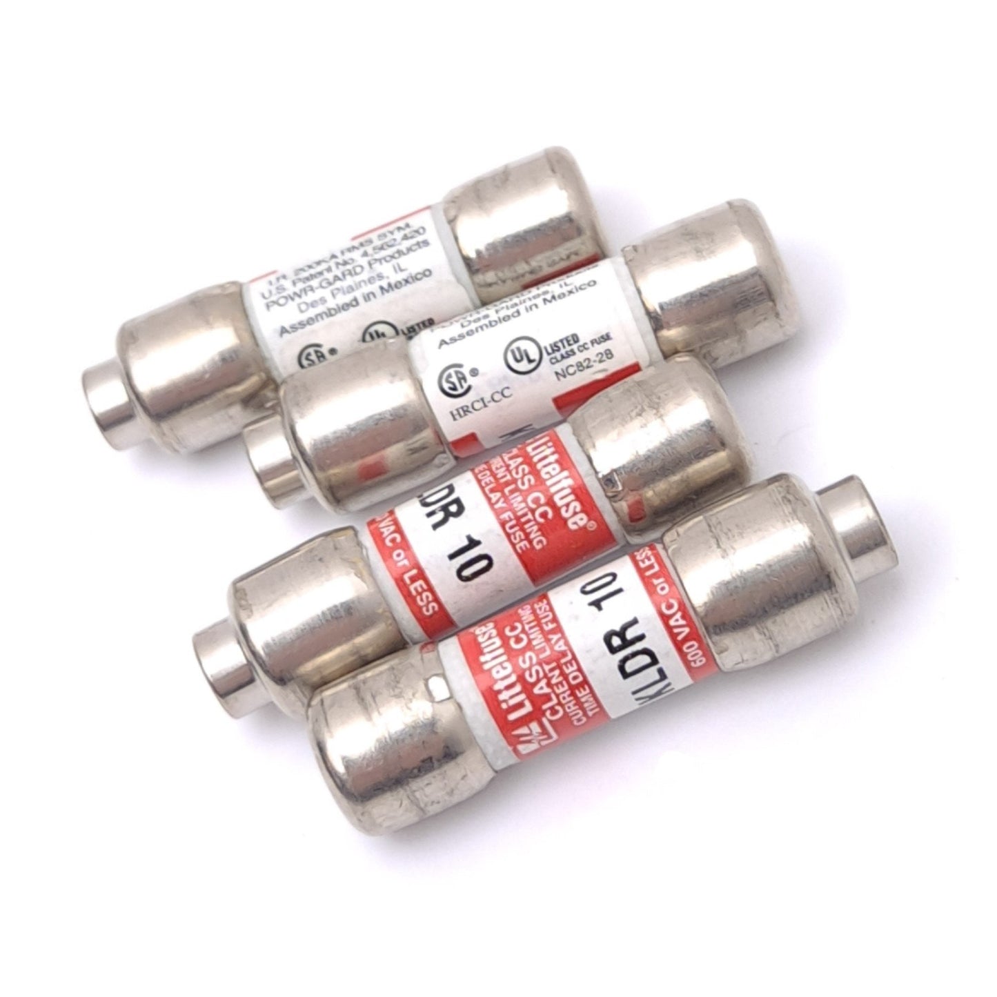 Used Lot of 4 Littelfuse KLDR-010 Class CC Fuses, 10A 600VAC, 200kA Interrupt