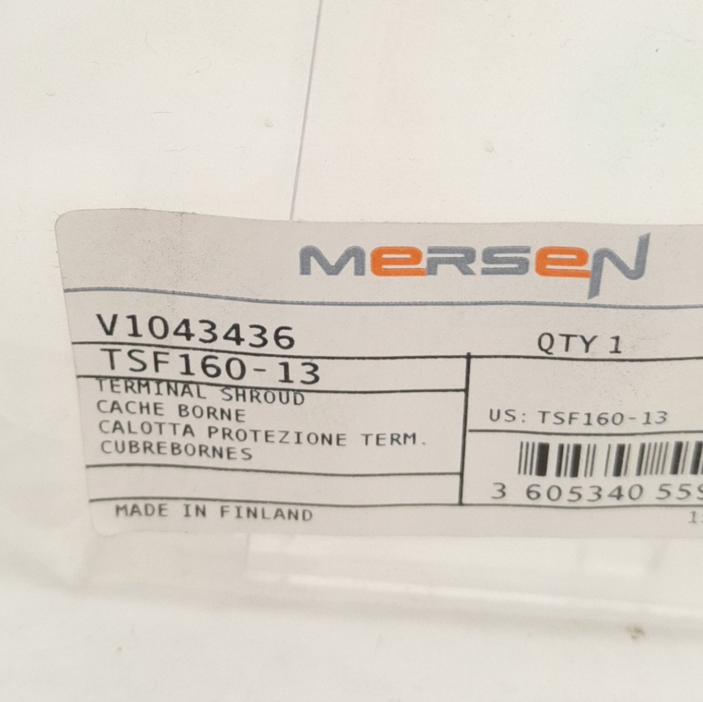 New Mersen TSF160-13 Fusible Disconnect Terminal Shroud, 1-Pole, 160A