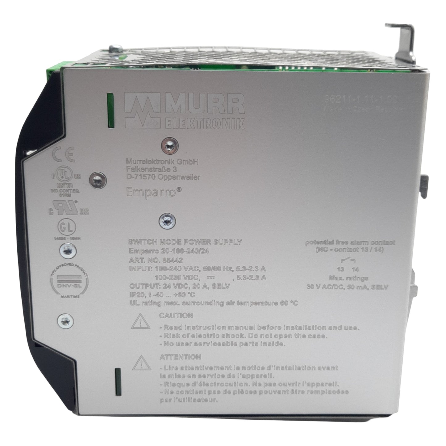 New Murr Elektronik 85442 Emparro Power Supply 1-Phase, 100-240VAC In, 24VDC/20A Out