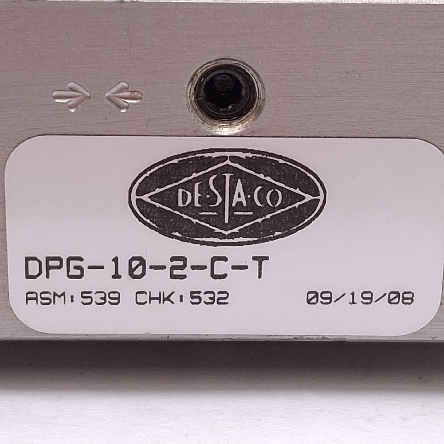 Used Destaco DPG-10-2-C-T Parallel Gripper, 0.5in Stroke, 40-100PSI, 50lbf, #10-32