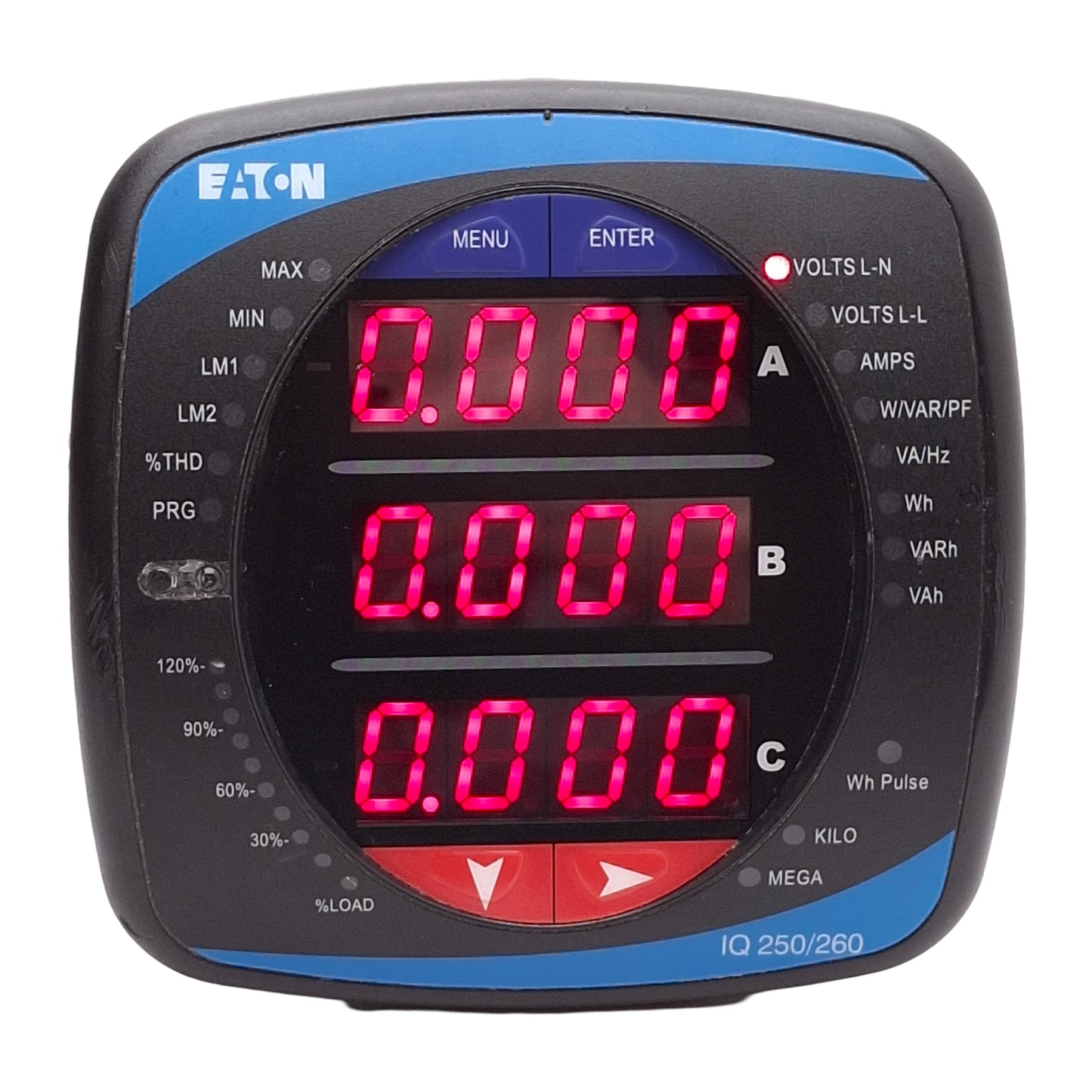 Used Eaton IQ250MA65100 IQ 250 Power Meter, 90-265VAC/DC 10VA Supply, 5A Secondary
