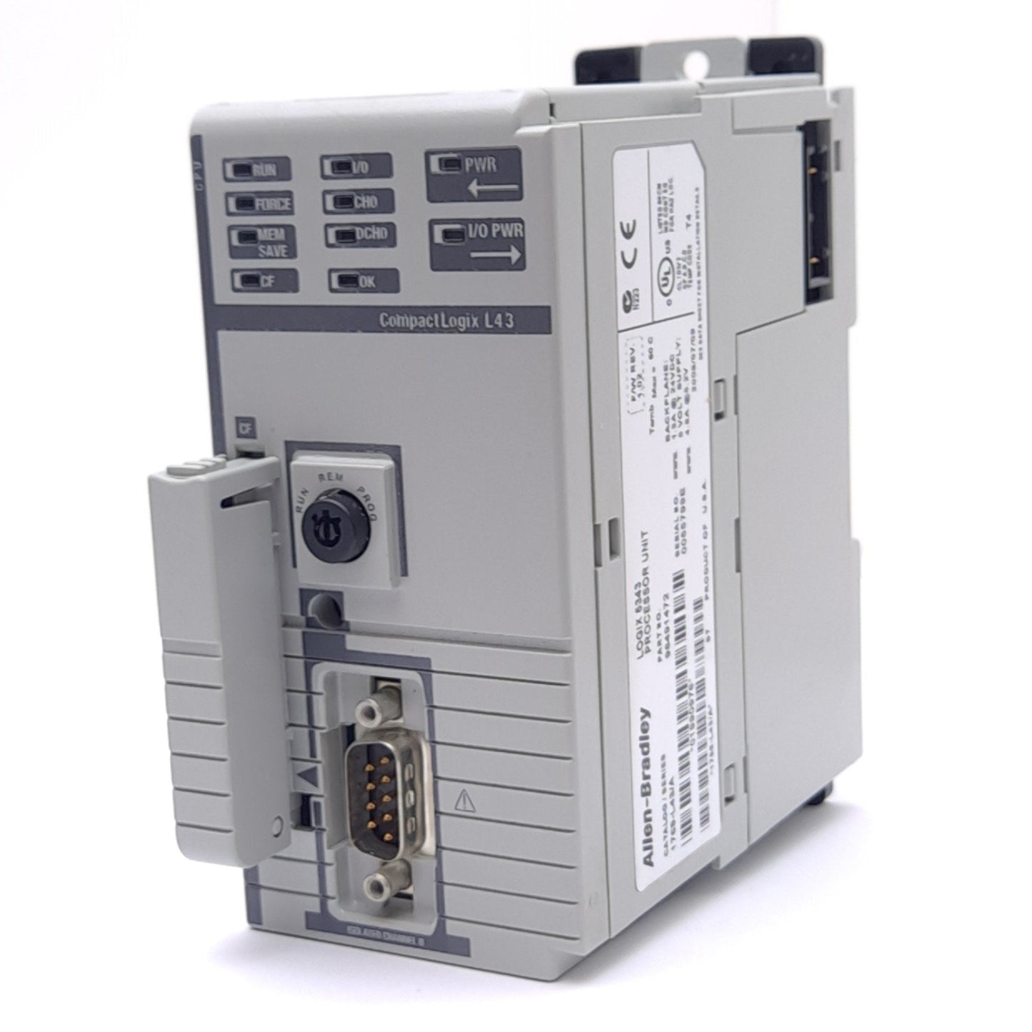 Used Allen Bradley 1768-L43/A 96491472 CompactLogix PLC Processor, 24VDC, 2MB, No Key