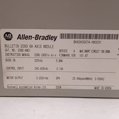Used Allen Bradley 2093-AM01 Kinetix 2000 Servo Drive Axis Module, 1.9kW, 6A Output