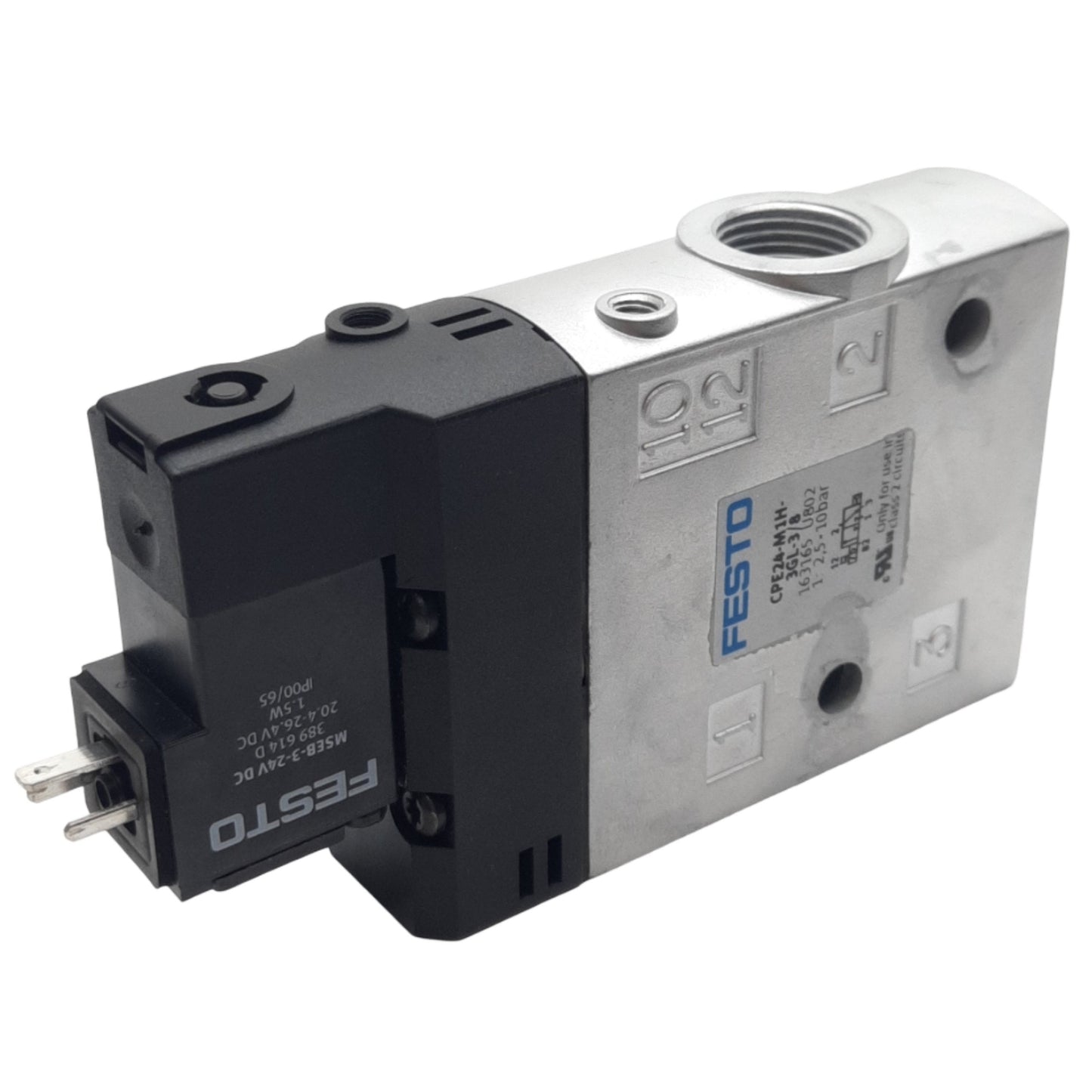Used Festo CPE24-M1H-3GL-3/8 Solenoid Valve, 3/2-Way NC, 2.5-10bar, G3/8, 24VDC Coil