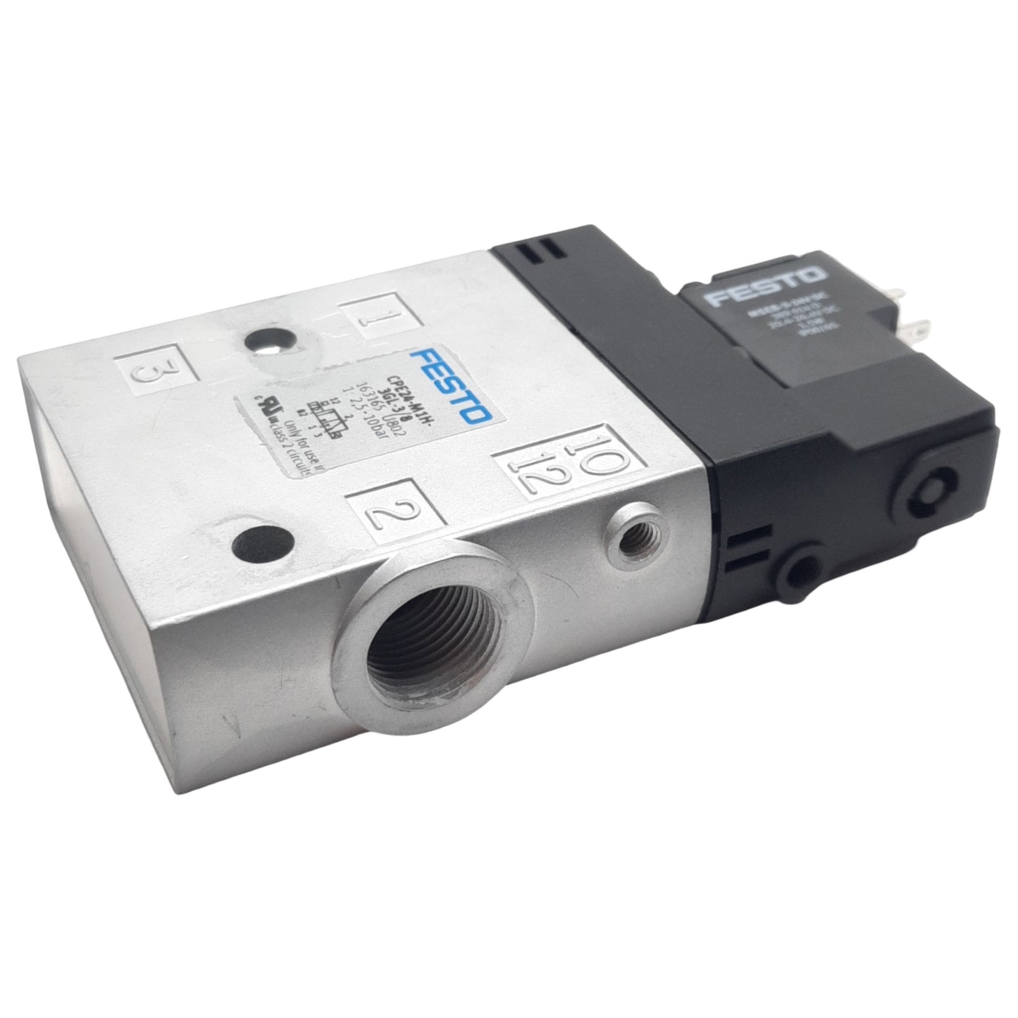 Used Festo CPE24-M1H-3GL-3/8 Solenoid Valve, 3/2-Way NC, 2.5-10bar, G3/8, 24VDC Coil
