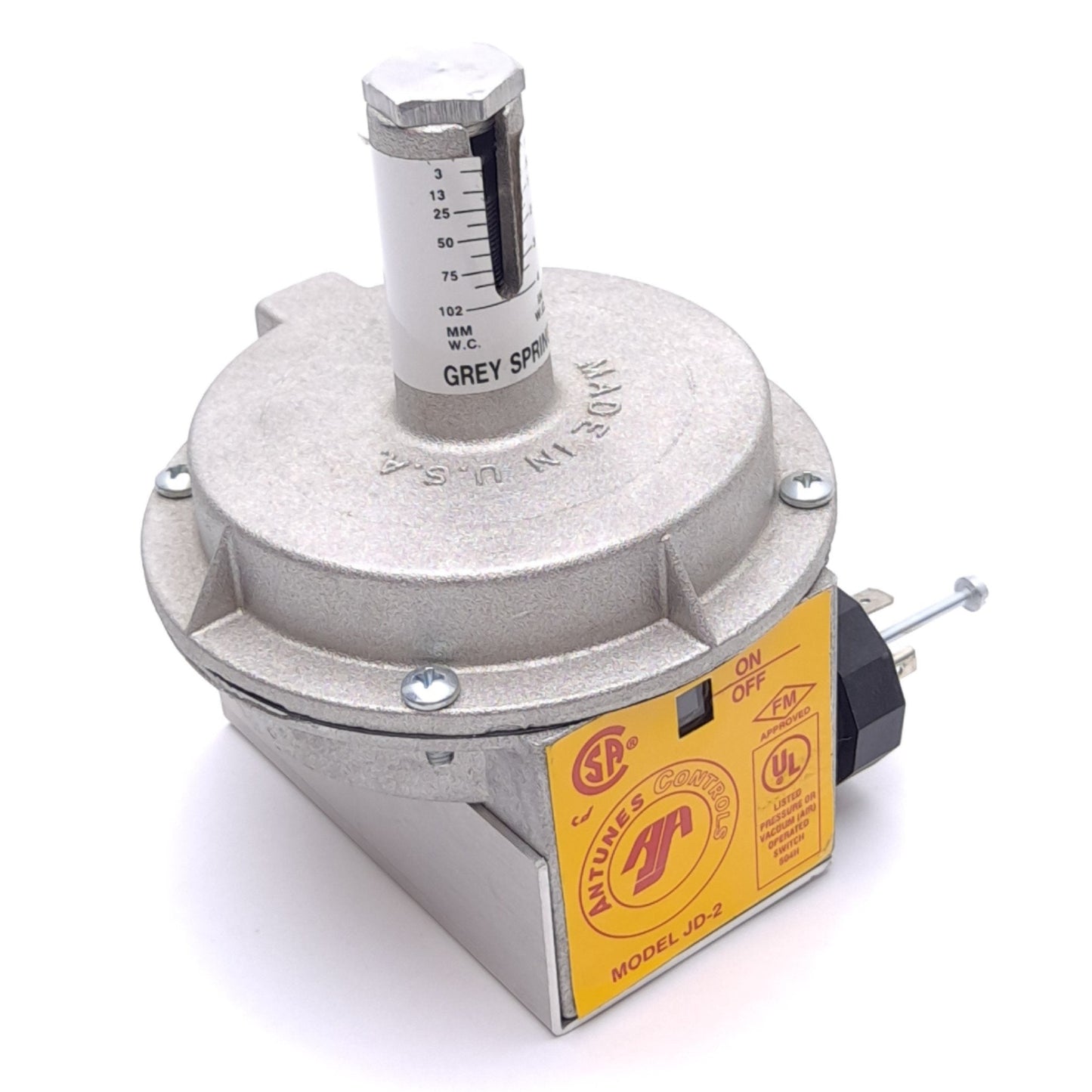 Used Antunes JD-2 Pressure Switch, 0.1-4in WC, 1/8 NPT, 5/10A 250/125VAC, 1NC 1NO
