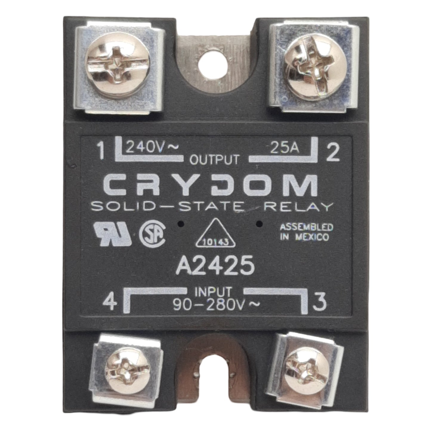 Used Crydom A2425 Solid-State Relay, SPST-NO, 90-280VAC 5-10mA In, 240VAC 25A Out