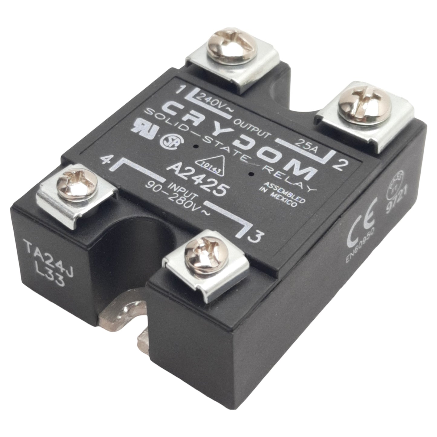 Used Crydom A2425 Solid-State Relay, SPST-NO, 90-280VAC 5-10mA In, 240VAC 25A Out