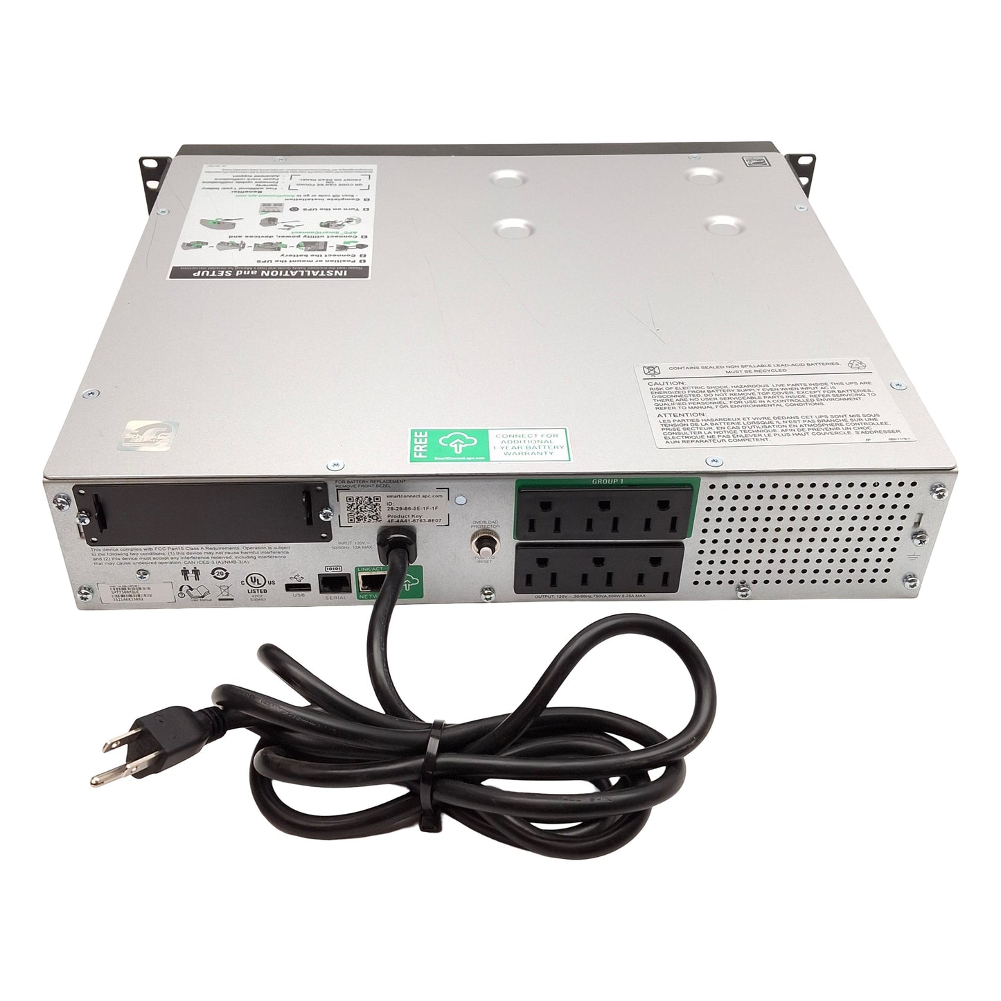 Used APC SMT750RM2UC Smart UPS, Line-Interactive, Rack Mount, 120VAC 500W 750VA