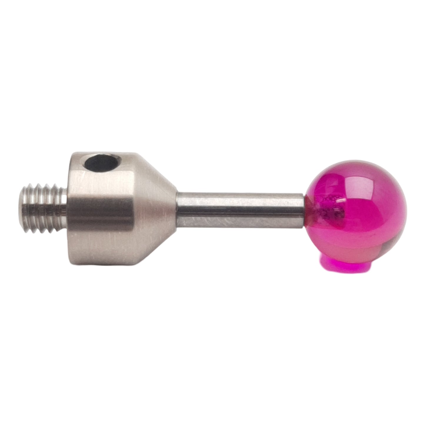 Used Renishaw Ruby Ball Stylus, ø10mm Ball, 12mm EWL, 26mm OAL, M5, Stainless Steel