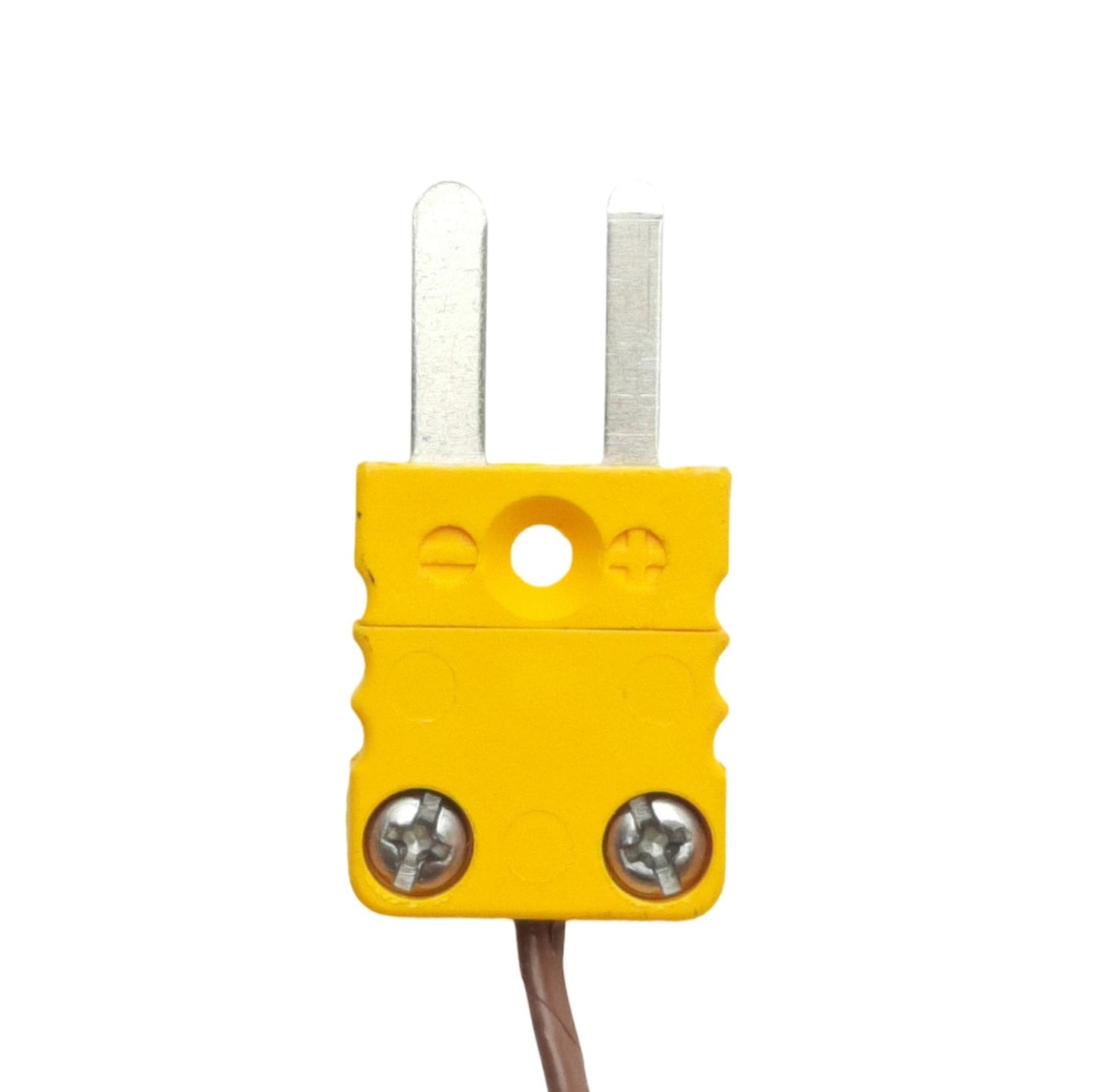 Used Type K Brass Shim Thermocouple, 11in Lead, Mini Male, 1/2in x 1/2in x 0.015 Shim