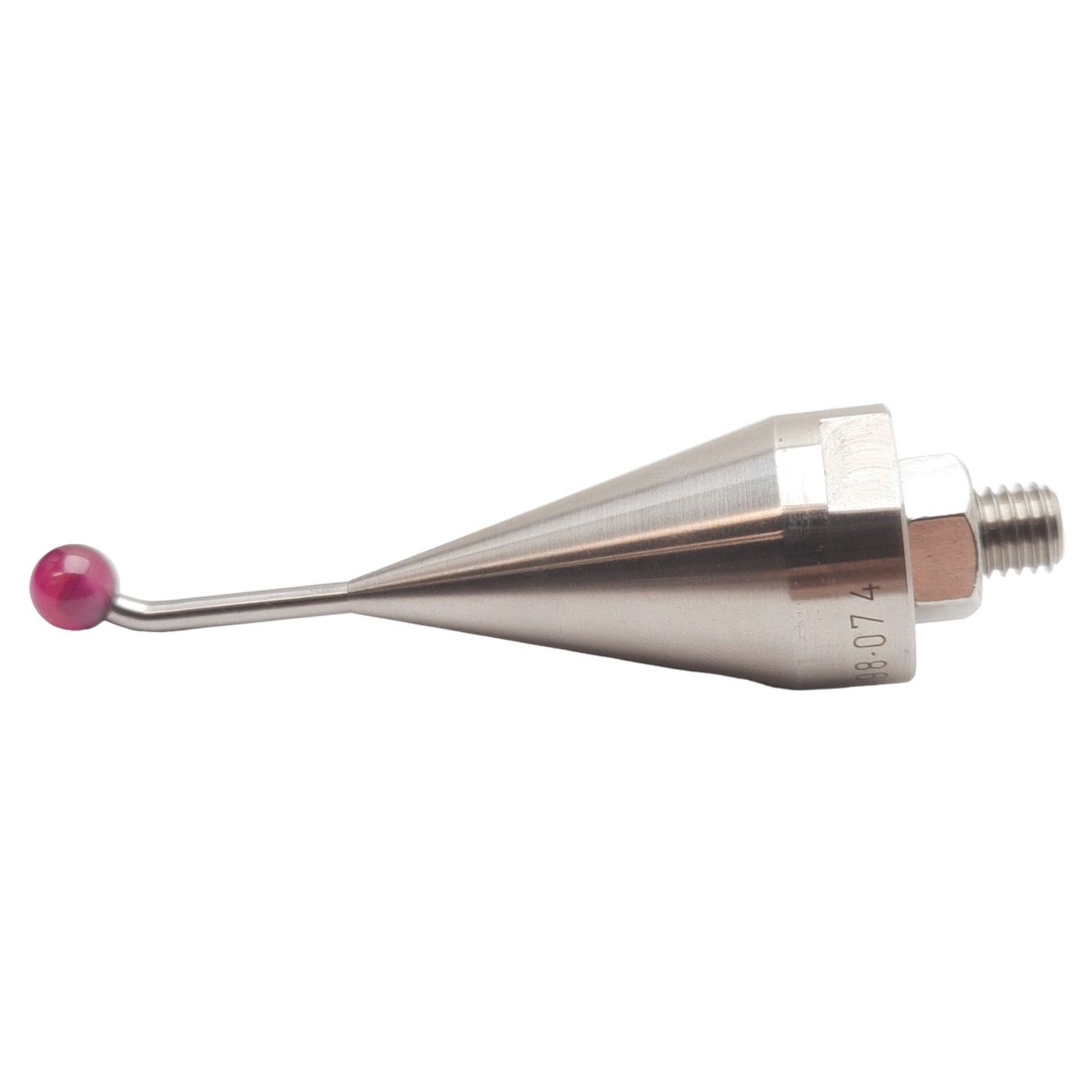 Used Ruby Ball Stylus 8-98-074, 45° Angle, ø8mm Ball, 23mm EWL, 76mm OAL, 5/16in UNC