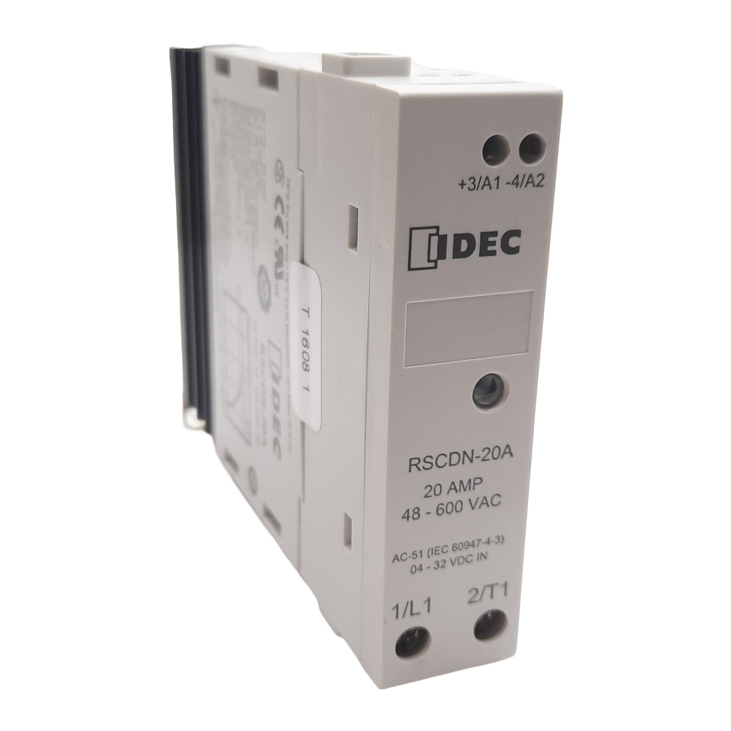 Used IDEC RSCDN-20A Solid-State Relay, 4-32VDC In, 48-600VAC 20A, SPST-NO, DIN Rail