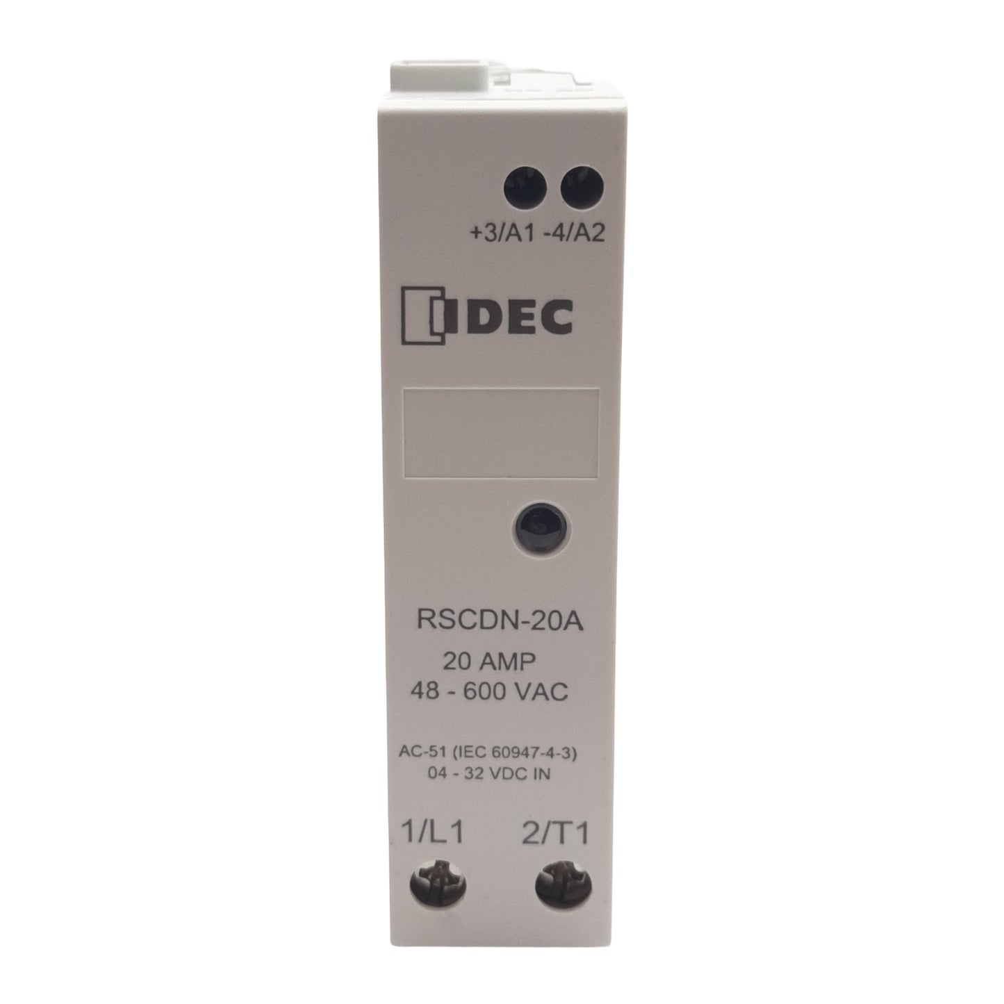 Used IDEC RSCDN-20A Solid-State Relay, 4-32VDC In, 48-600VAC 20A, SPST-NO, DIN Rail