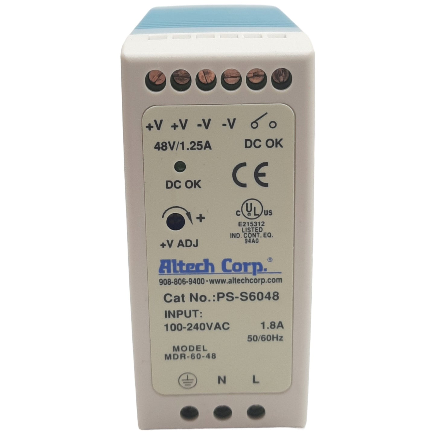 Used Altech PS-S6048 Power Supply, 100-240VAC 1.8A In, 48VDC 1.25A 60W Out, DIN Rail