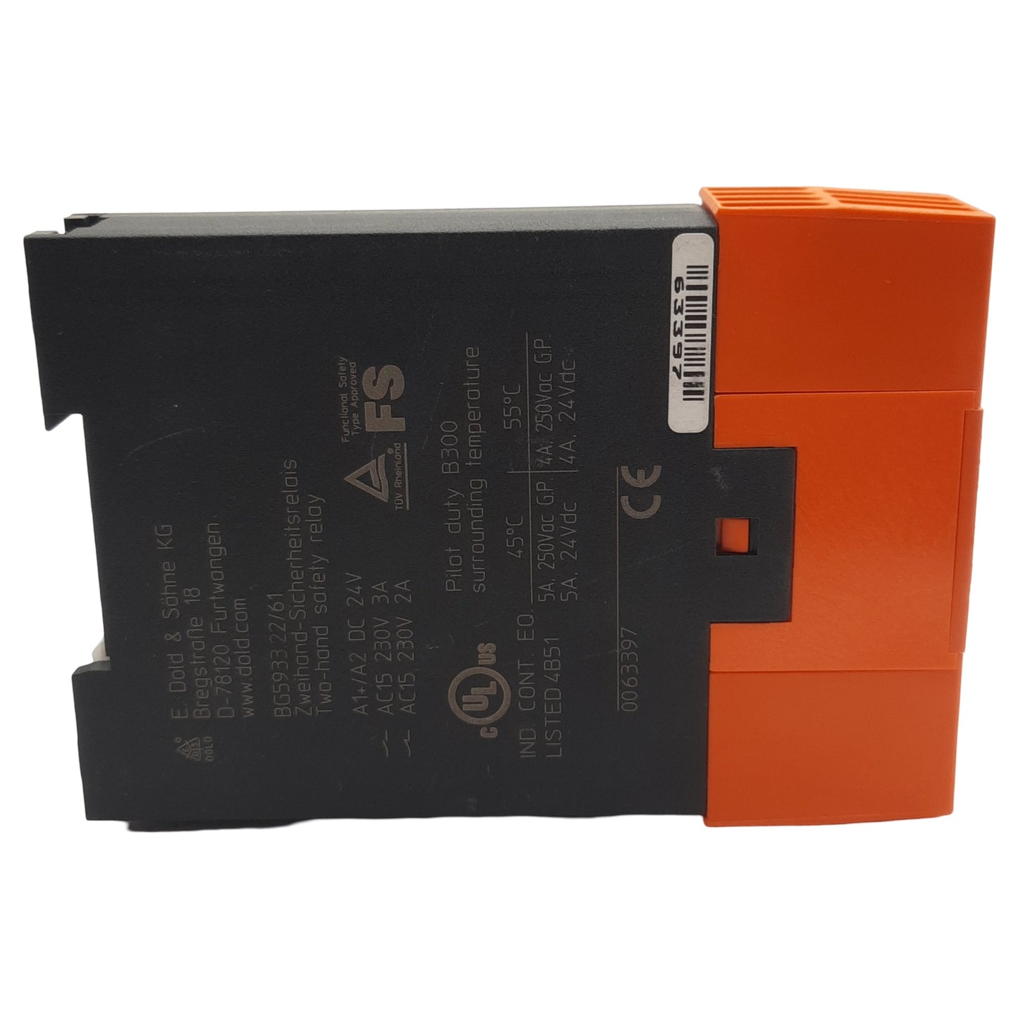 Used Dold BG5933-22-61-24 Two-Hand Safety Relay 2-Channel 2NO 1NC 24VDC In 250VAC Out