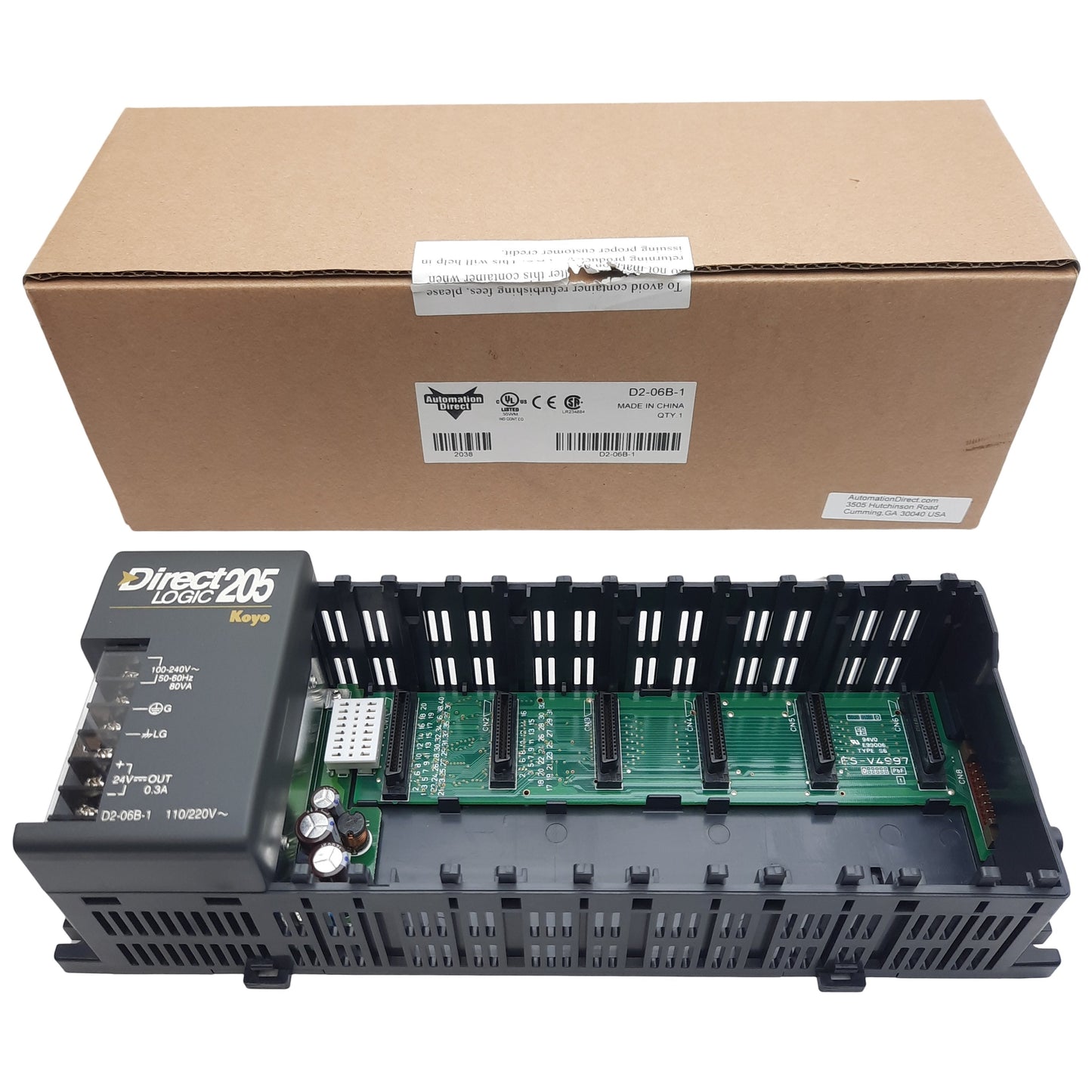 New Automation Direct D2-06B-1 Direct Logic 205 PLC Base Module, 6-Slot, 100-240VAC