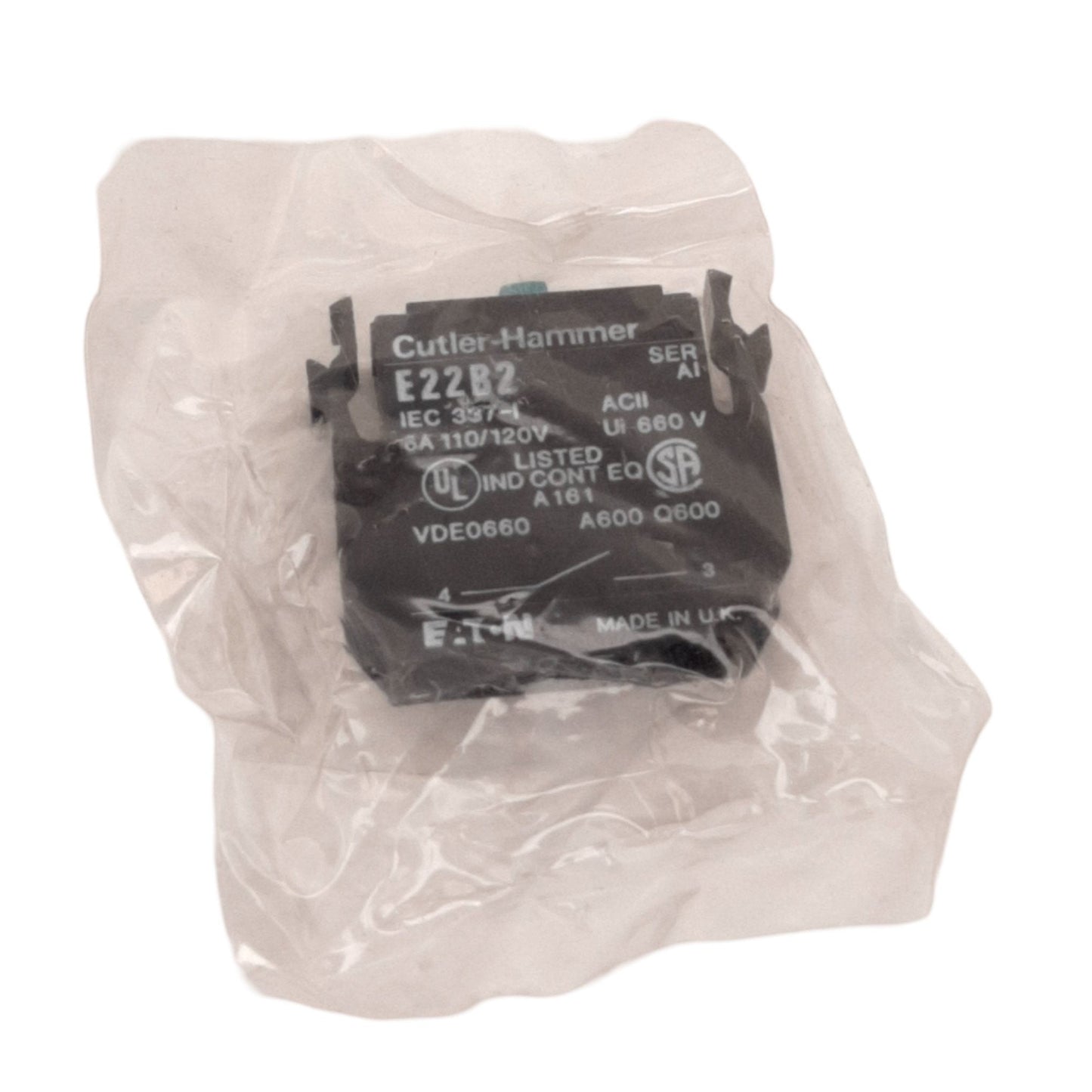 New Cutler-Hammer E22V51 Selector Switch Assembly, 2 Position, 22.5mm, with 1NO 1NC