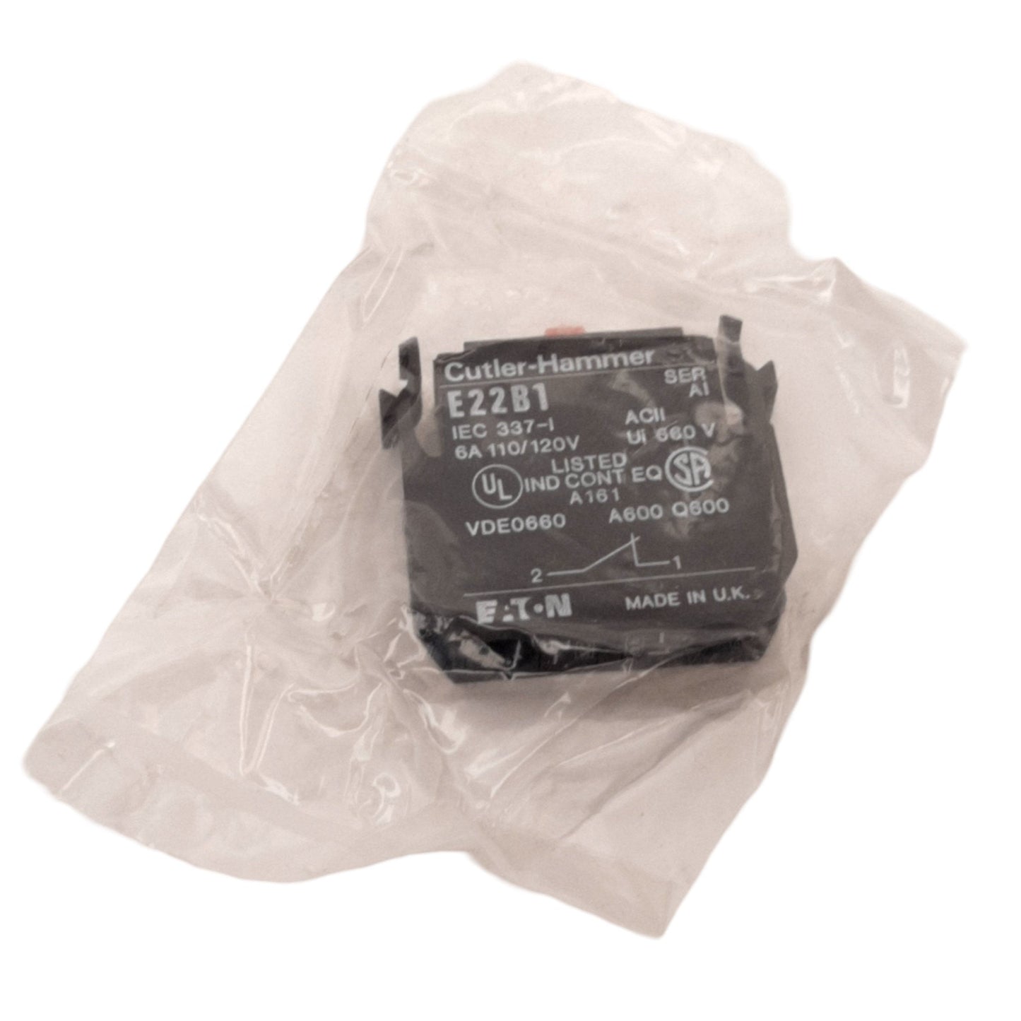 New Cutler-Hammer E22V51 Selector Switch Assembly, 2 Position, 22.5mm, with 1NO 1NC