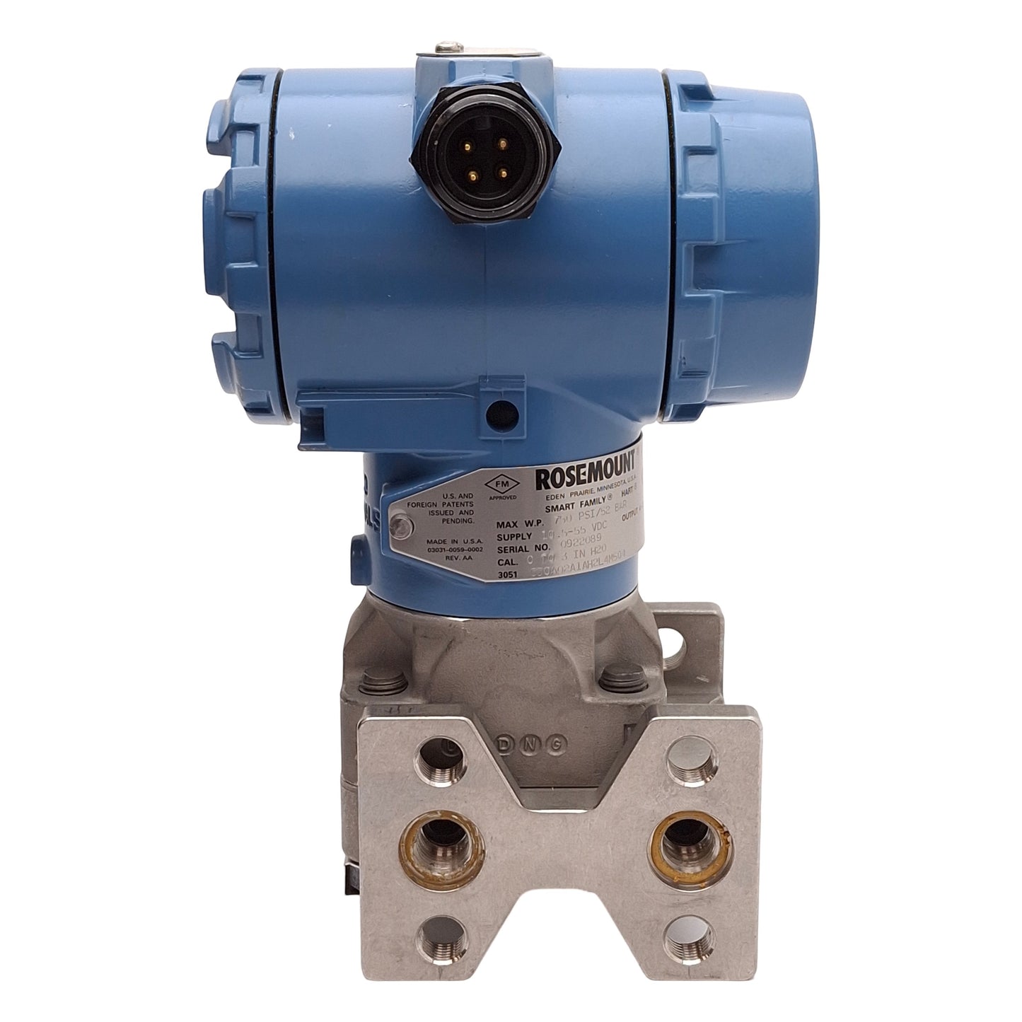 Used Rosemount 3051CD0A02A1AH2L4M5Q4 Smart Pressure Transmitter 0-3in H2O 10.5-55VDC