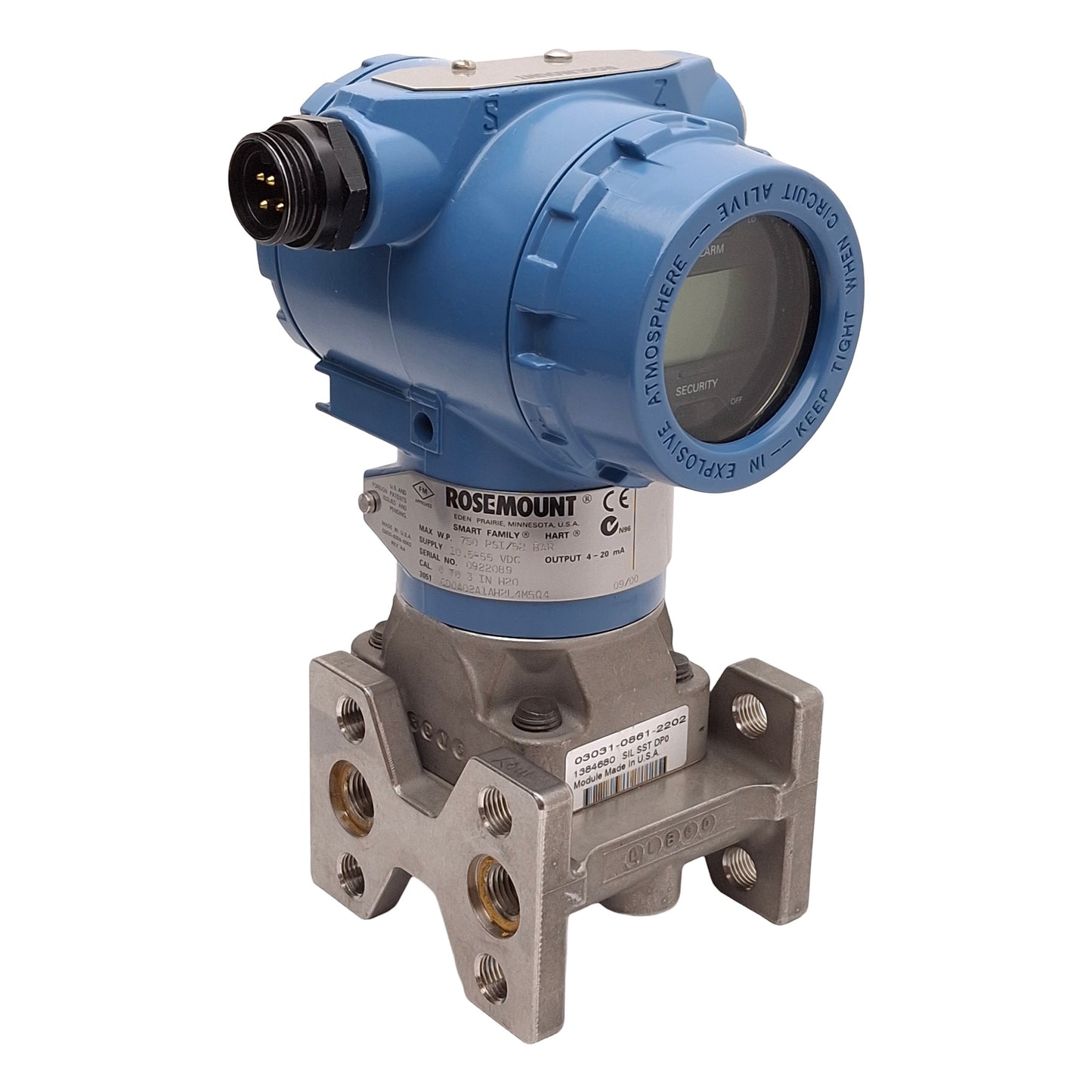 Used Rosemount 3051CD0A02A1AH2L4M5Q4 Smart Pressure Transmitter 0-3in H2O 10.5-55VDC
