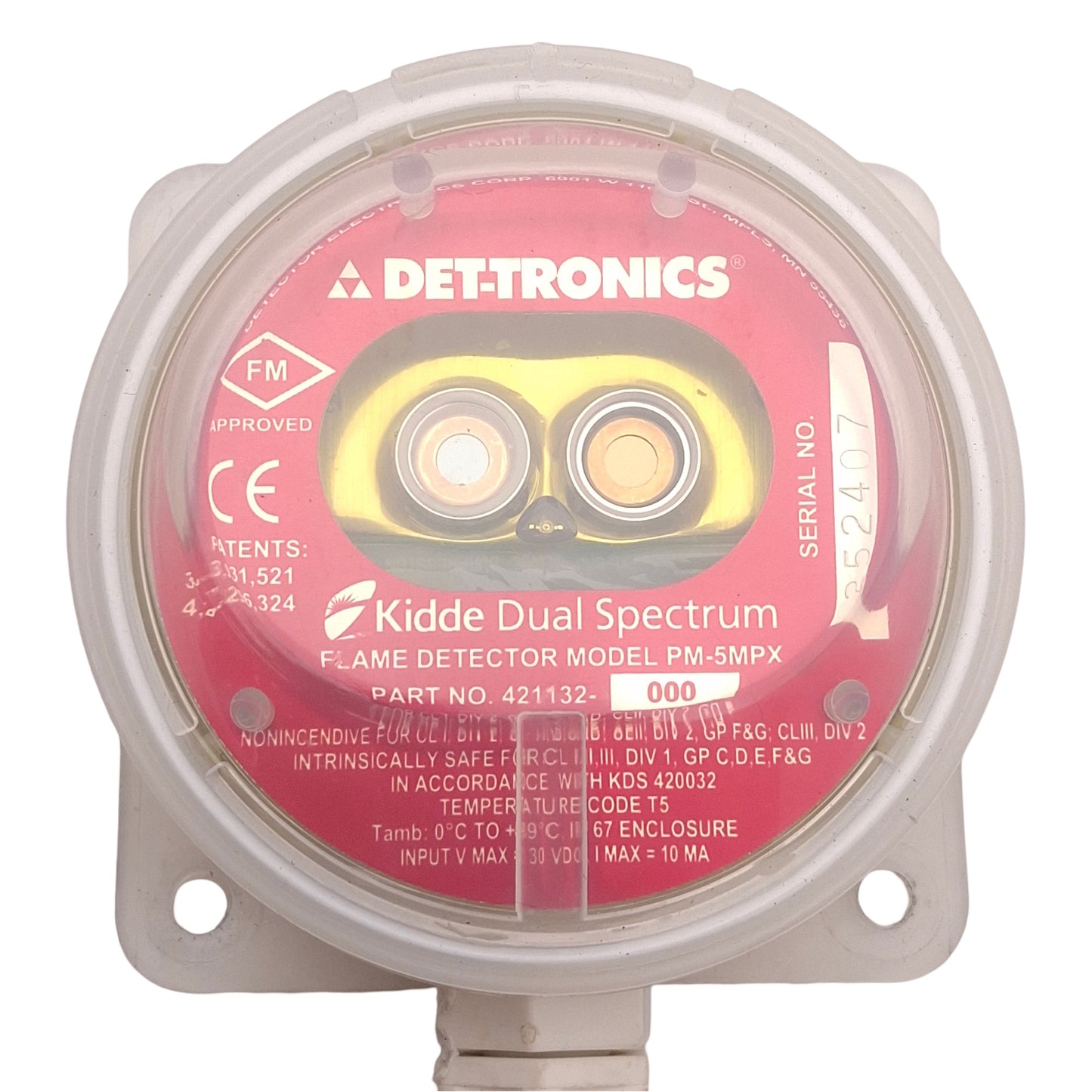 Used DET-TRONICS PM-5MPX Kidde Dual Spectrum IR Flame Detector, 9-30VDC, 2.5ft Cable