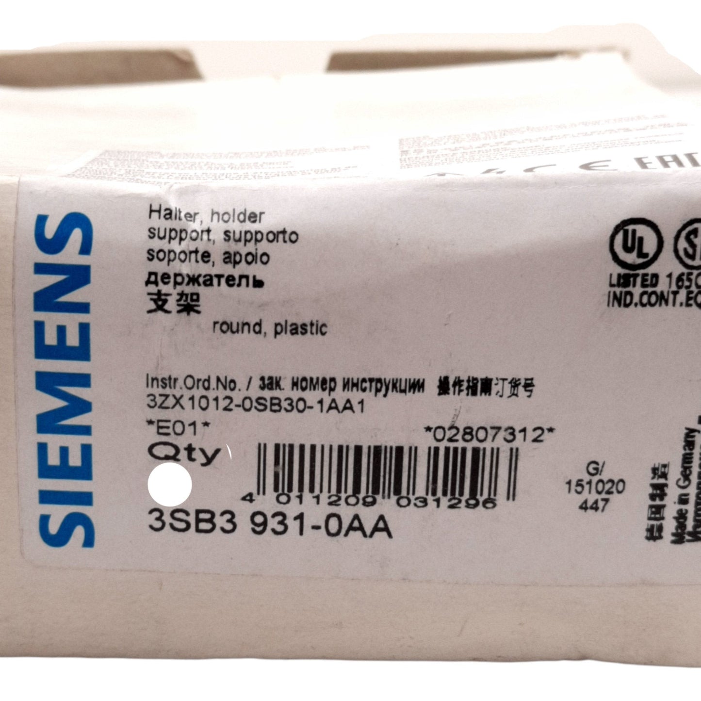 New Lot of 5 Siemens 3SB3 931-00A Pushbutton Operator Holder, 22mm Size