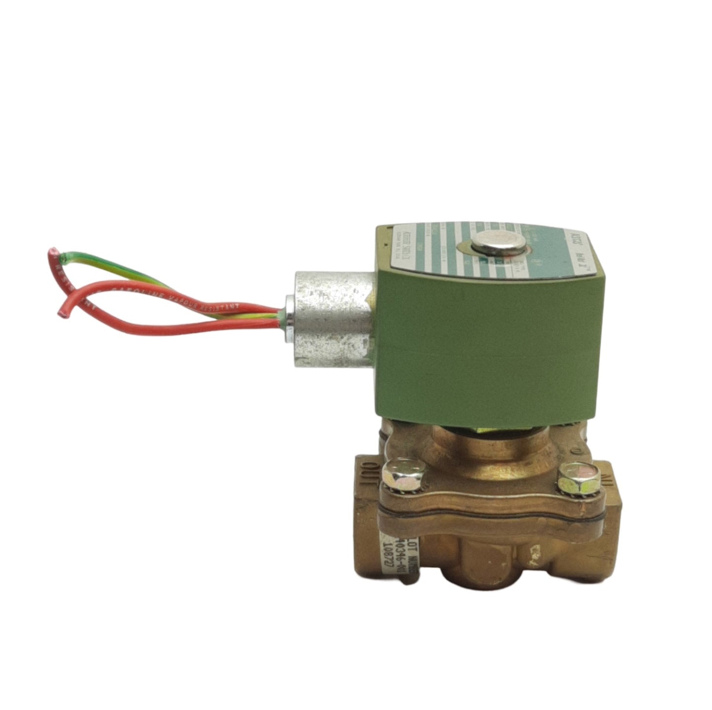Used Asco 8210G94 Red Hat Solenoid Valve, 1/2in NPT, NC, 150psi Gas/Water, 24VDC Coil
