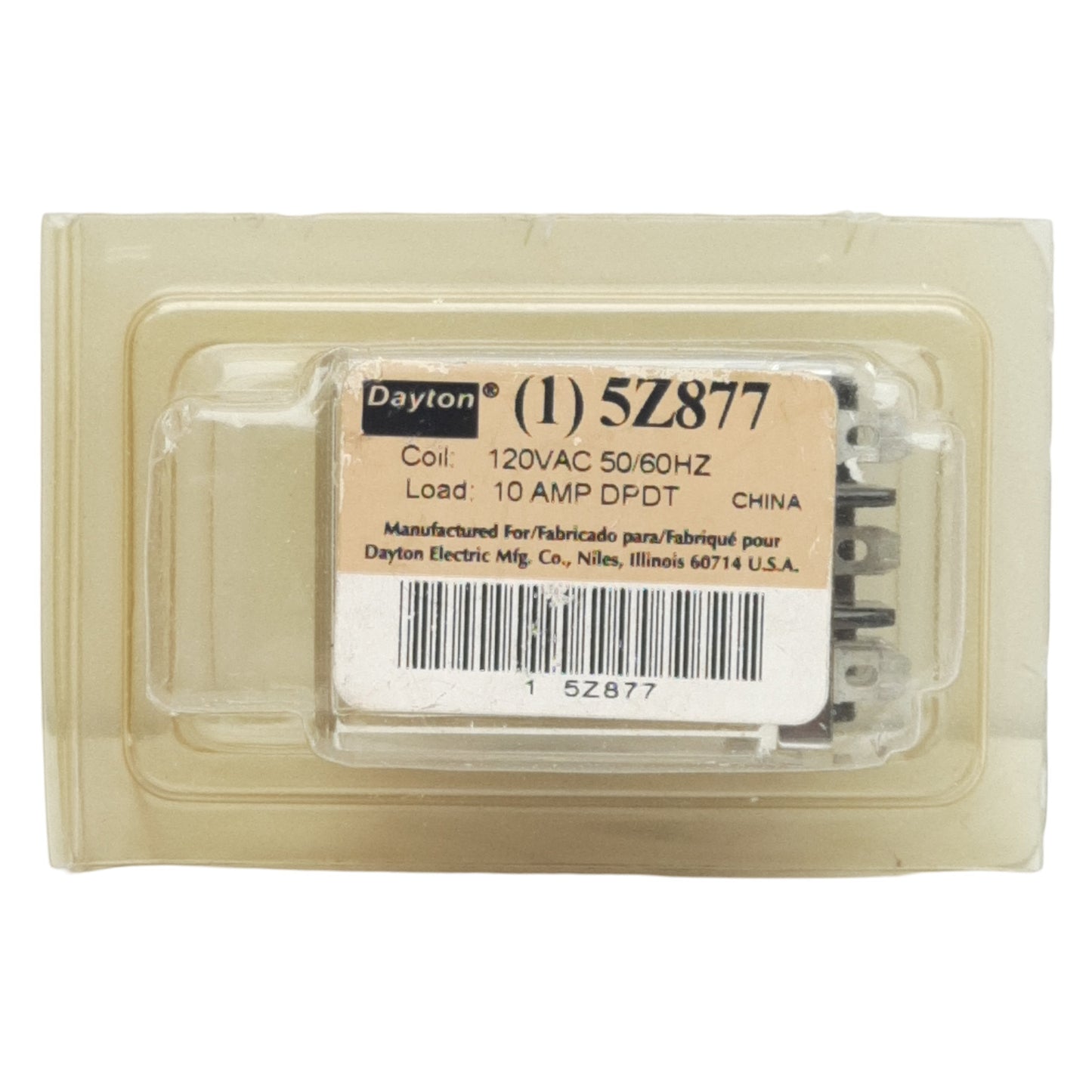 New Dayton 5Z877 Ice Cube Relay, 120/240VAC 10A DPDT Contact, 120VAC Coil, 9-Pin