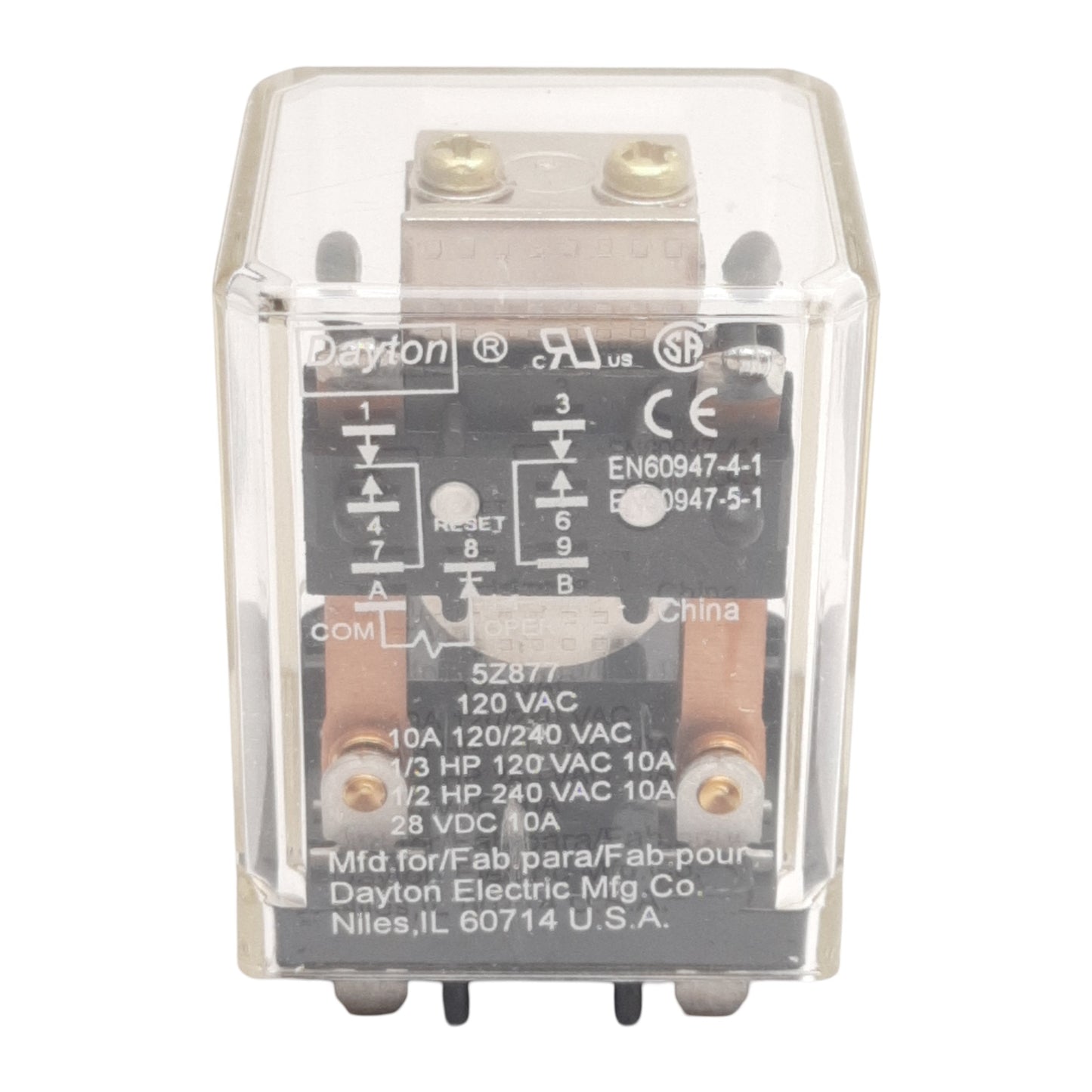New Dayton 5Z877 Ice Cube Relay, 120/240VAC 10A DPDT Contact, 120VAC Coil, 9-Pin