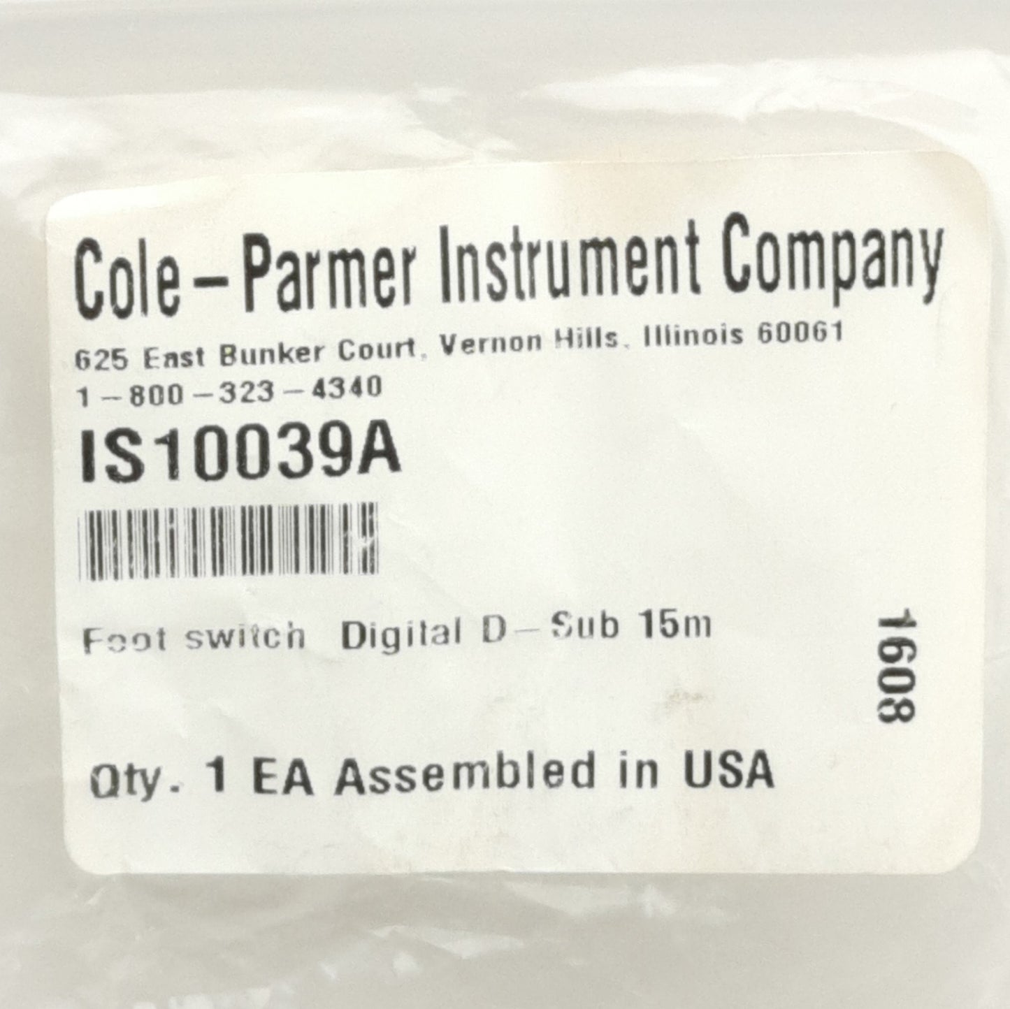 New Cole-Parmer IS10039A Momentary Foot Switch, 15A 1/2HP 125-250VAC, D-Sub 15P Male