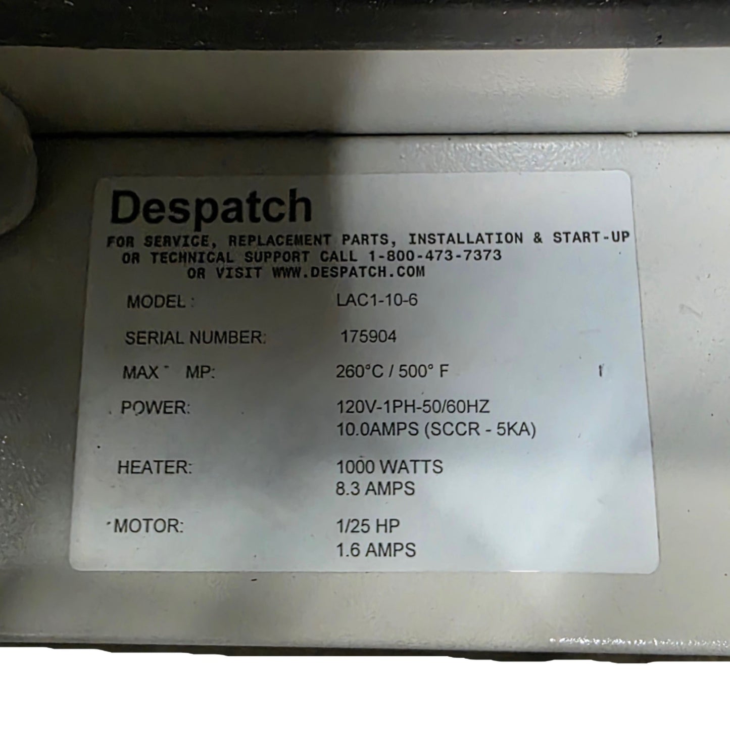 Used Despatch LAC1-10-6 Benchtop Laboratory Convection Oven 120VAC 10A, 1kW, 40-260°C