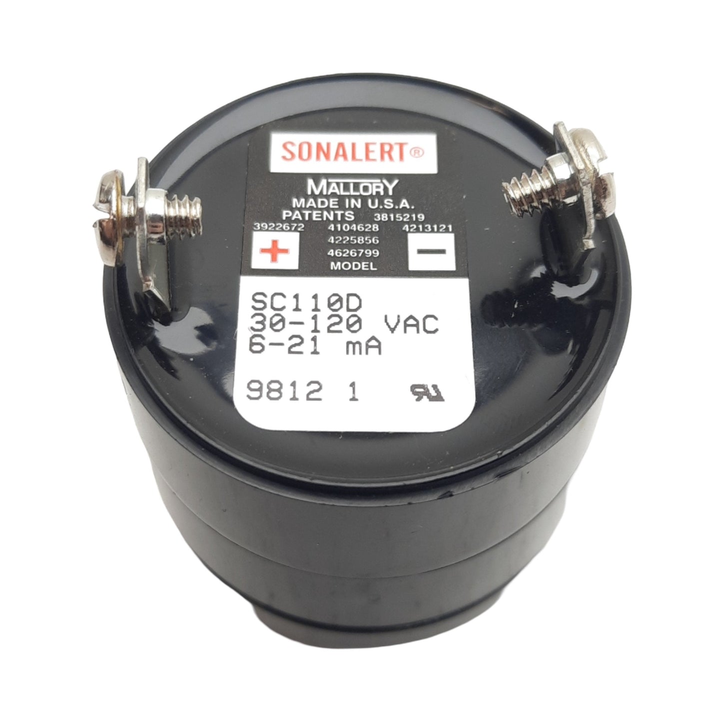 Used Mallory Sonalert SC110D Piezo Buzzer, 60-75dB, 1.9KHz, 30-120VAC/VDC 6-21mA