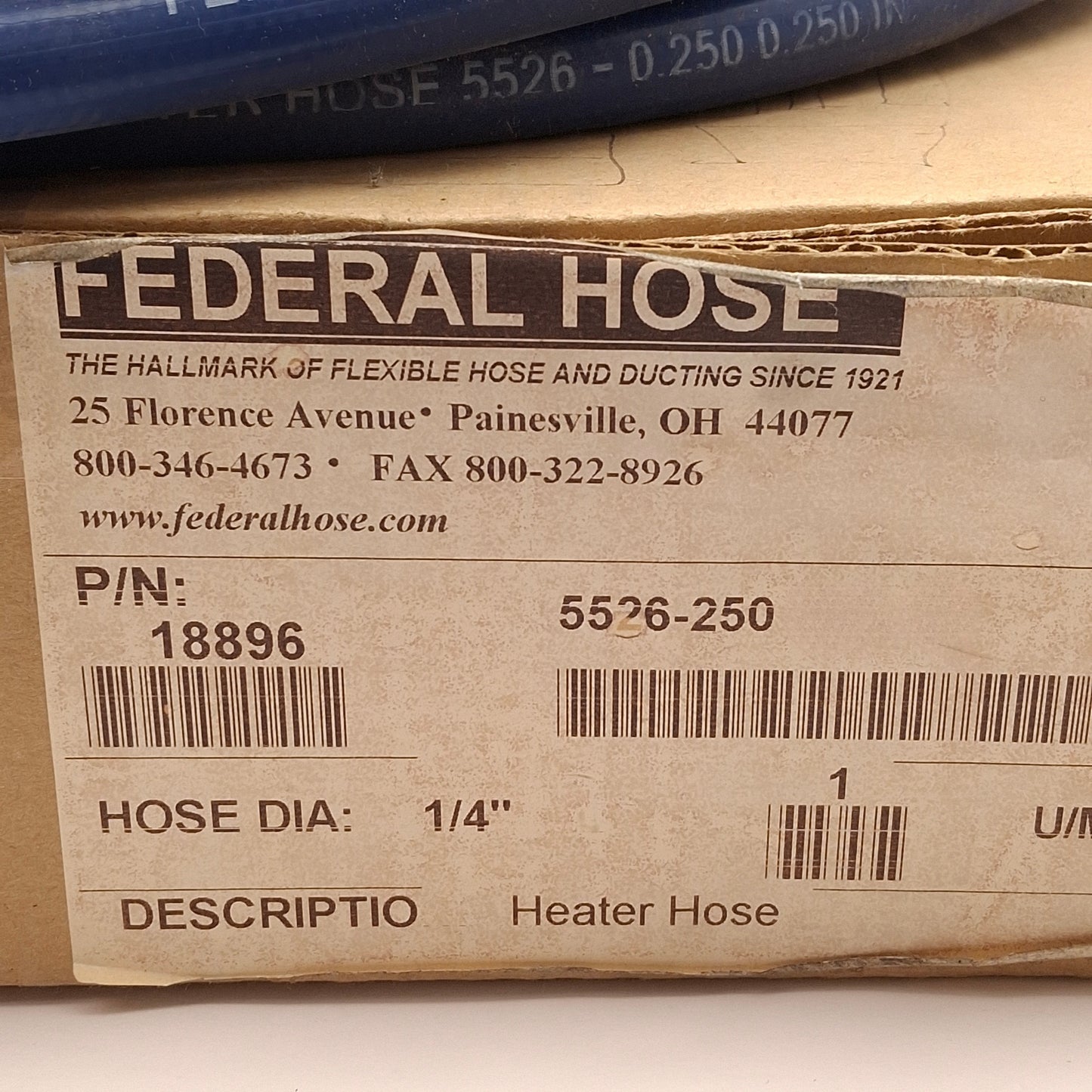 New Federal Hose 5526-250 1-Ply Silicone Heater Hose, ø1/4in ID, 60-250psi, 40ft