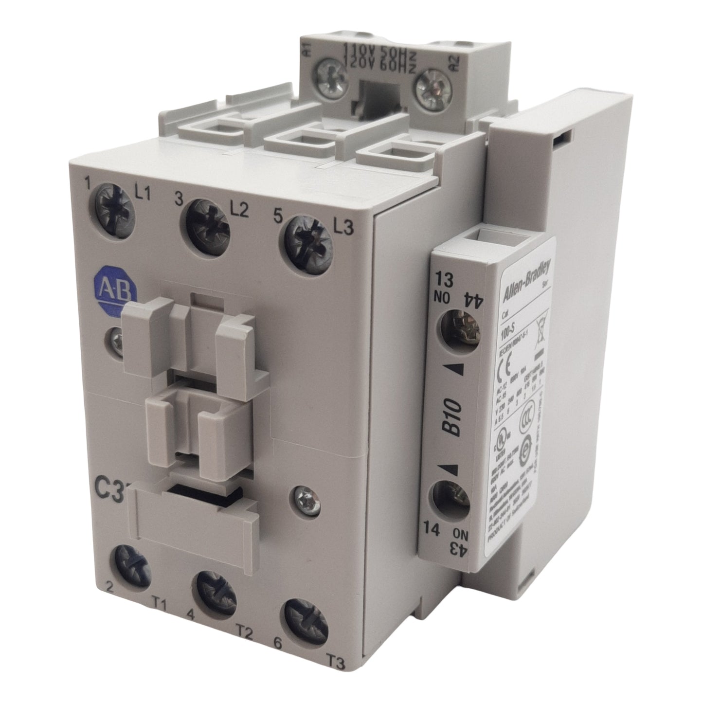 New Allen Bradley 100-C37D10 Contactor, 3-Pole + 1NO, 37A 600VAC, 110/120VAC Coil
